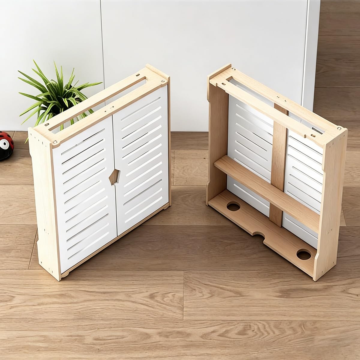 Organisateur de routeur Mural，Support WiFi en Bois avec Dissipation Thermique, Gestion de câbles et sans perçage pour Modem, décodeur TV, Salon(42x38CM16.5x15in)