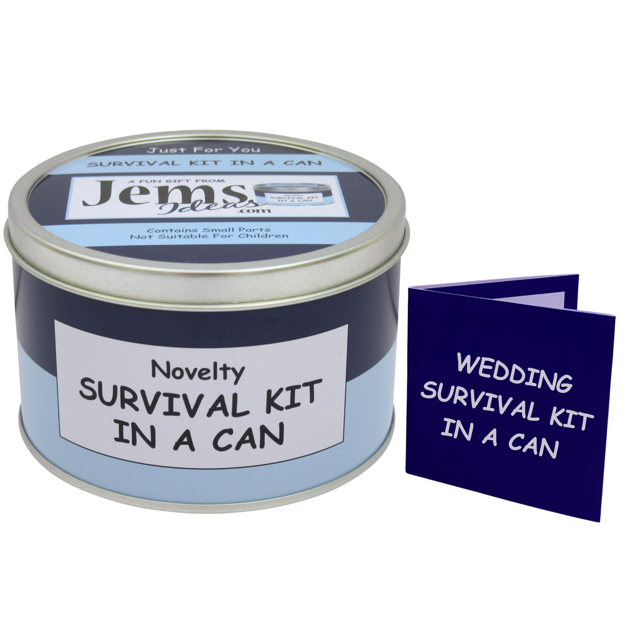 Wedding Survival Kit in a Can – Funny Gift for Newlyweds – Novelty Mr & Mrs or Mr & Mr/Mrs & Mrs Marriage Present – Honeymoon Keepsake Gift Set Box with Card for Bride & Groom (Blue/Navy)