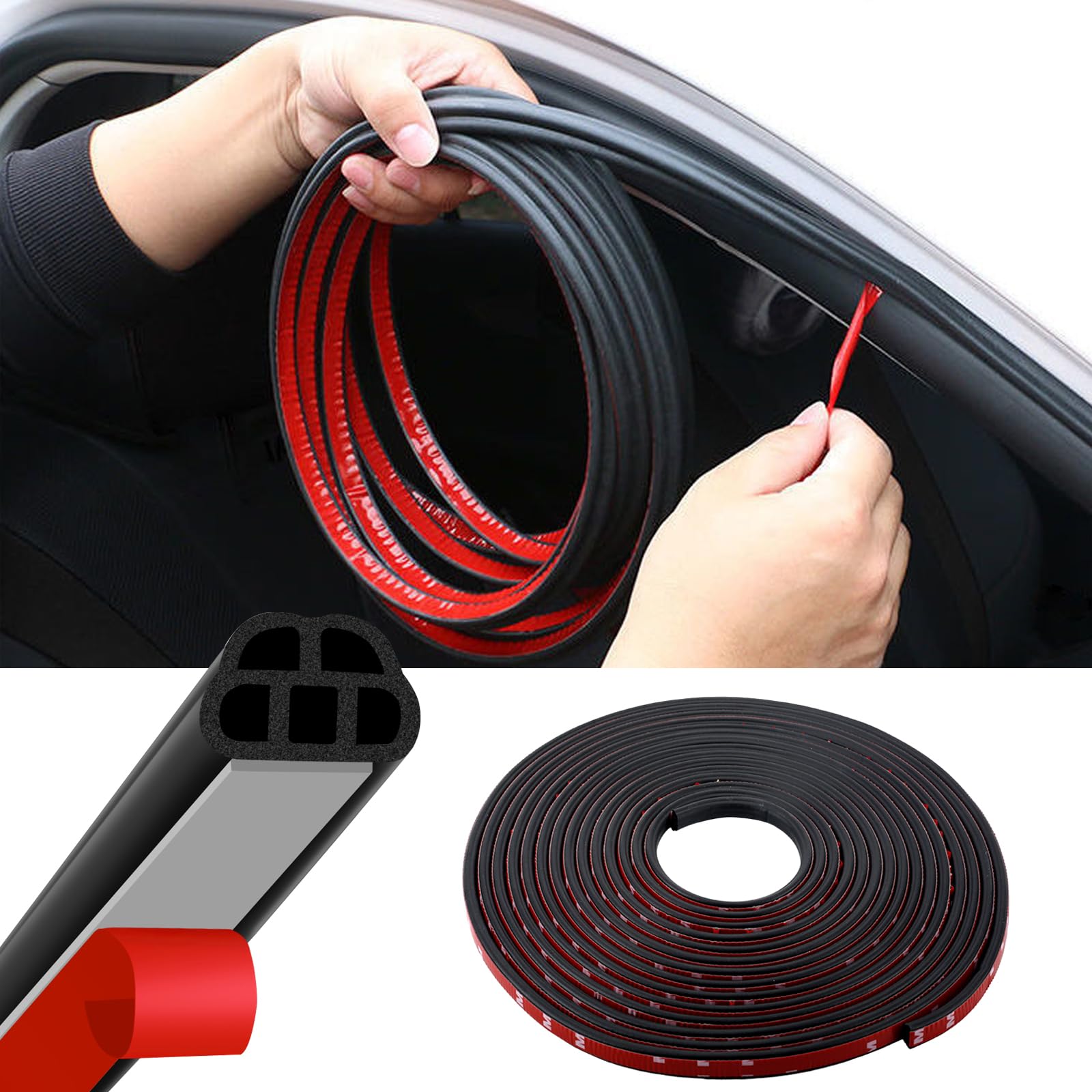 Vagcars Black 52.5Ft Car Door Seal(16M),Rubber Seal Strip,Extra Thick B-Shape Anti-Collision Strip,Waterproof Weatherstrip Door Protector 5 Holes Shape For Wind Noise,Fits Most Vehicles (16M/52.5Ft)