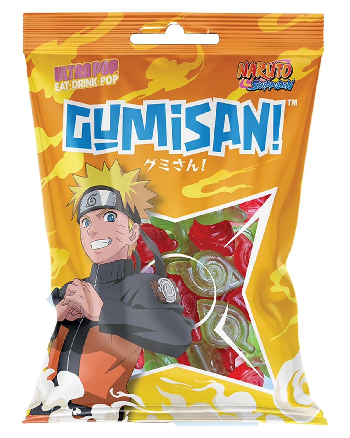 GUMISAN Naruto Fruchtgummi – Kirsch und Apfelgeschmack – Offiziell lizenziert – Gummibärchen in Konoha-Form – 1 x 180 g