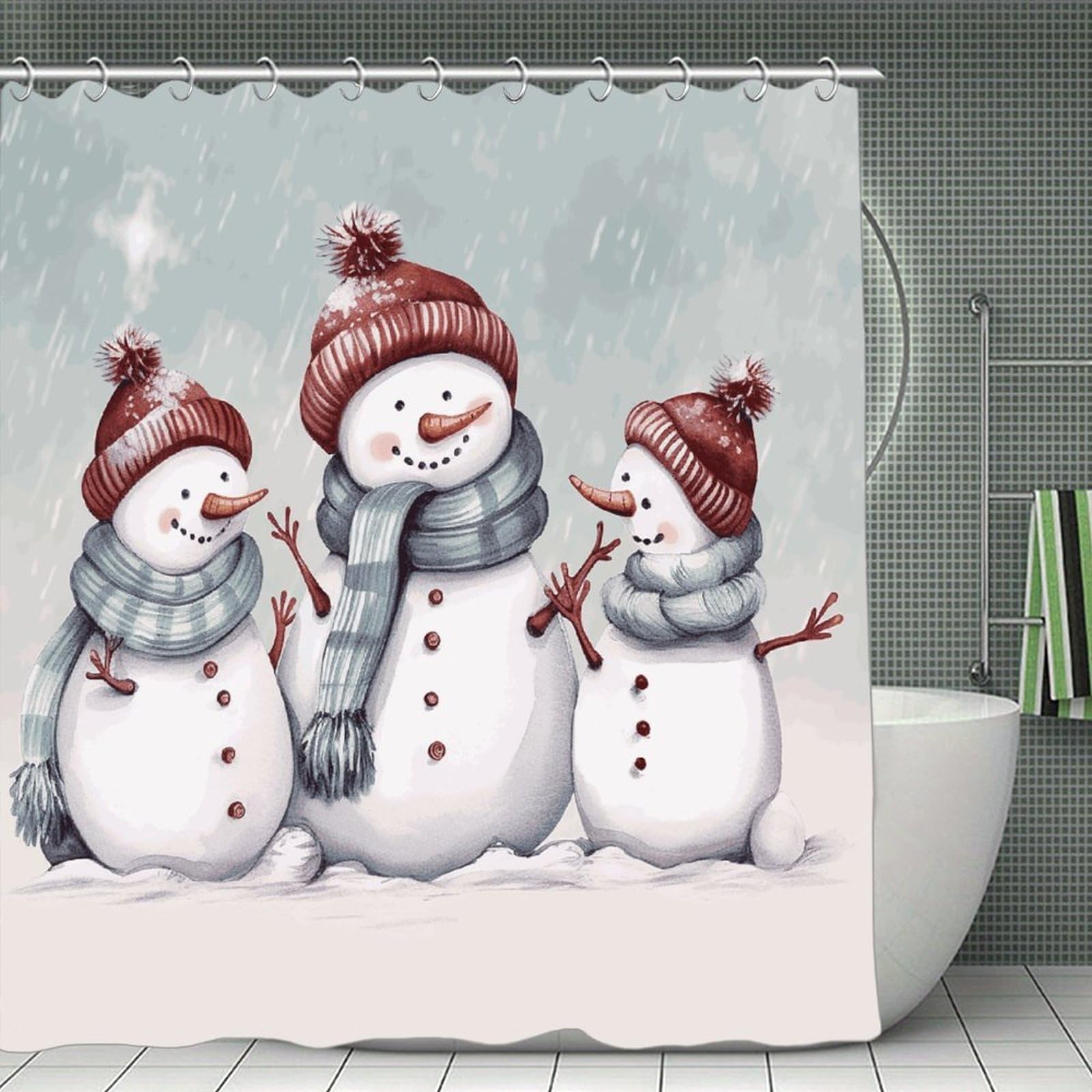 VstaDank Winter Snowman Shower Curtain 71x71 Heavy Duty Polyester Cloth Bath Curtain with Hooks Thick Waterproof Shower Liner Fun Magic Decorative Bathroom Curtains for Bathtub