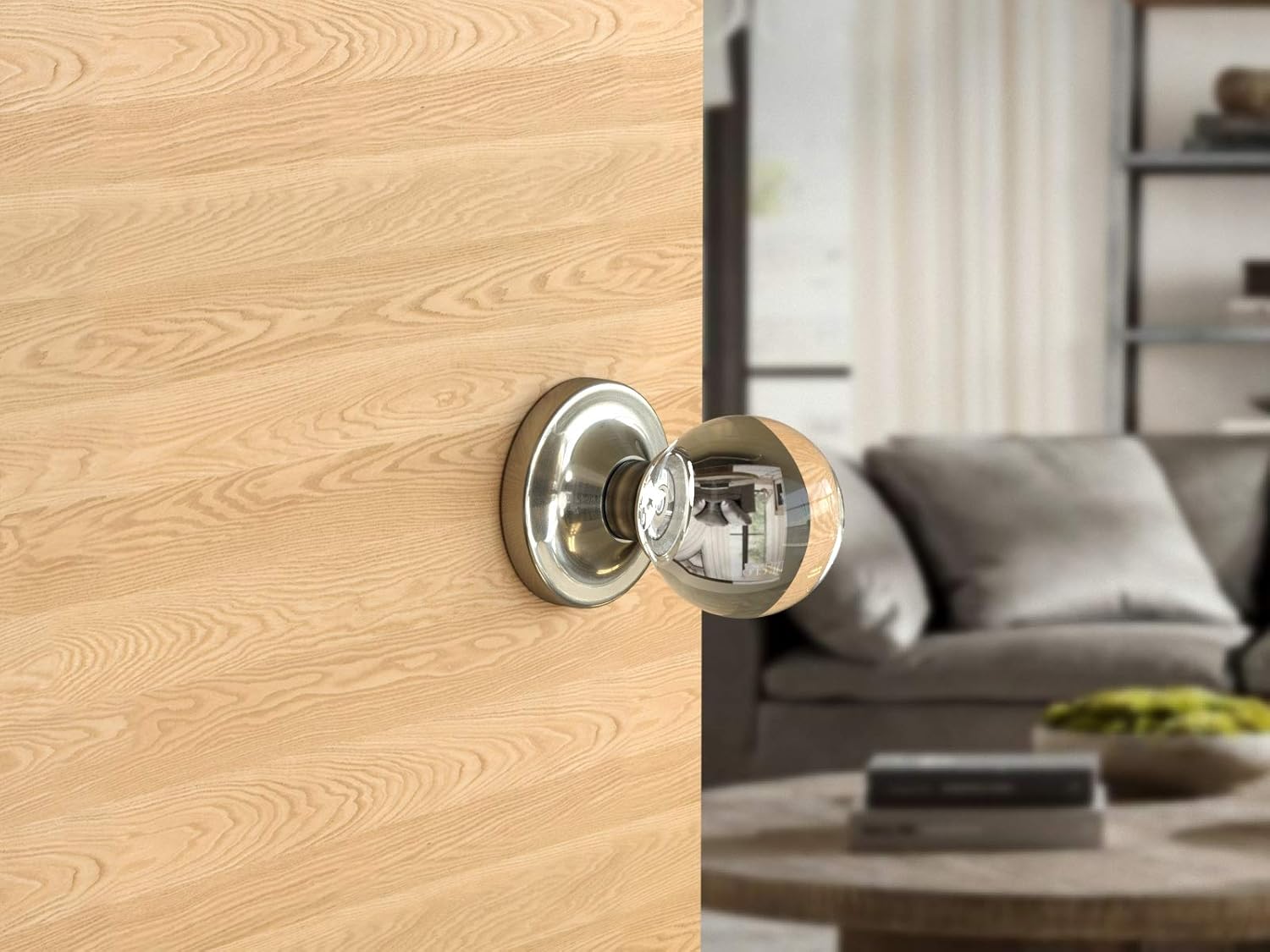 Privacy Round Ball Crystal Door Knobs Satin Nickel Round Rosette