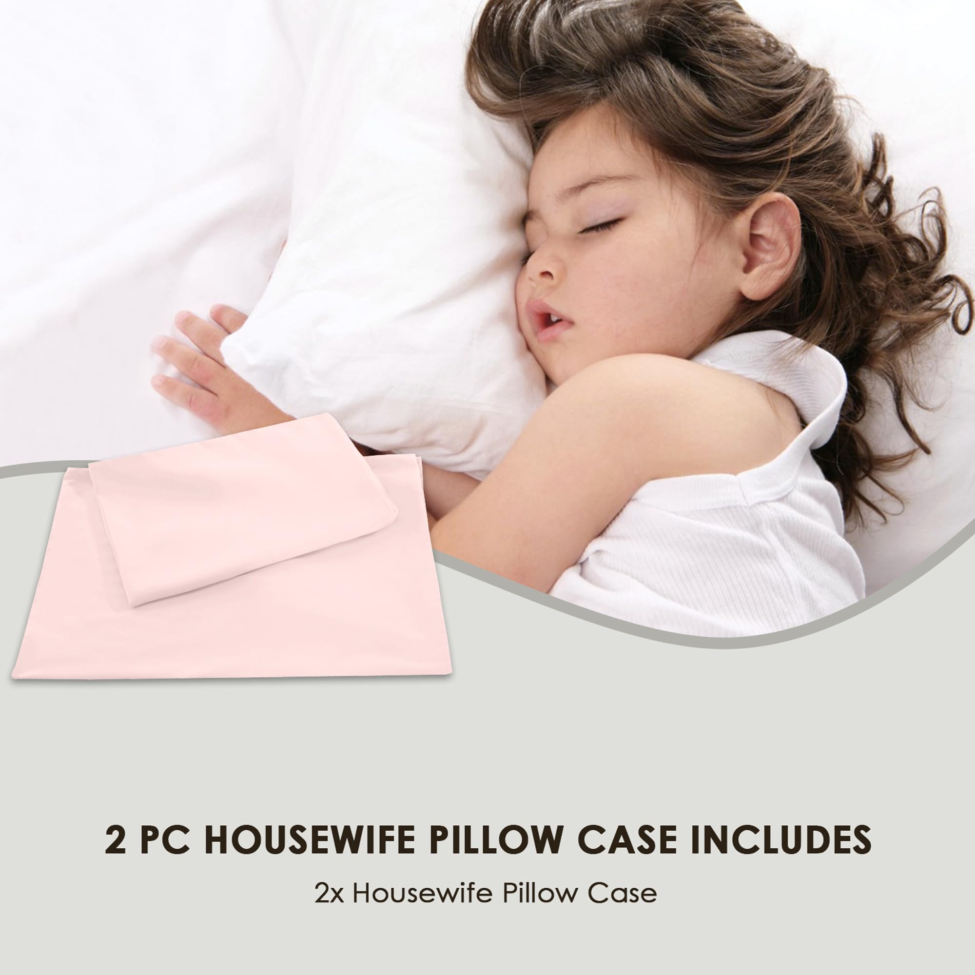 Pizuna Pure Combed Cotton Housewife Pillowcases 2 Pack Light Pink 48x74cm - Image 4