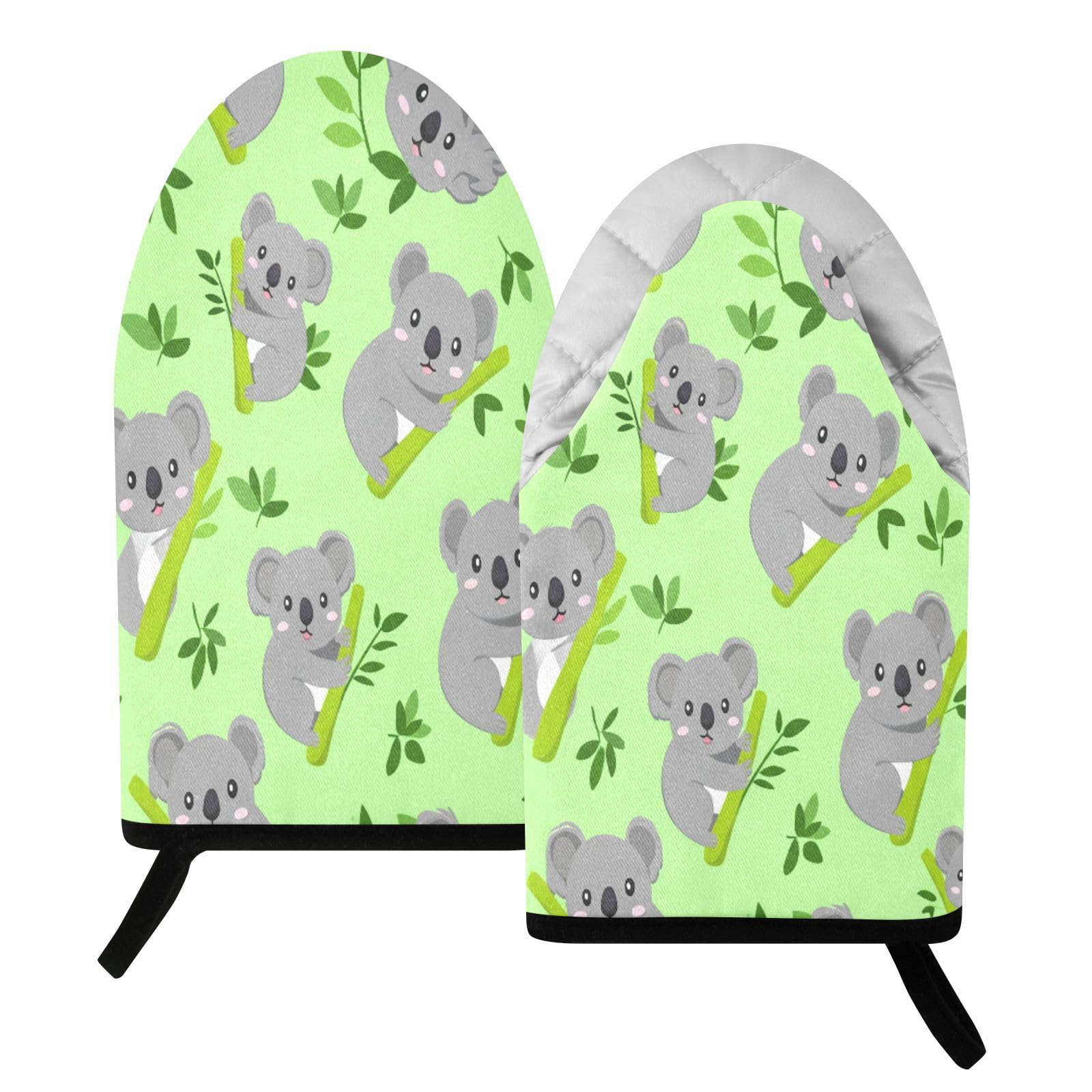 BURSTDDY Koalas and Leaves Oven Mitt,Heat Resistant Kitchen Mitts for Cooking