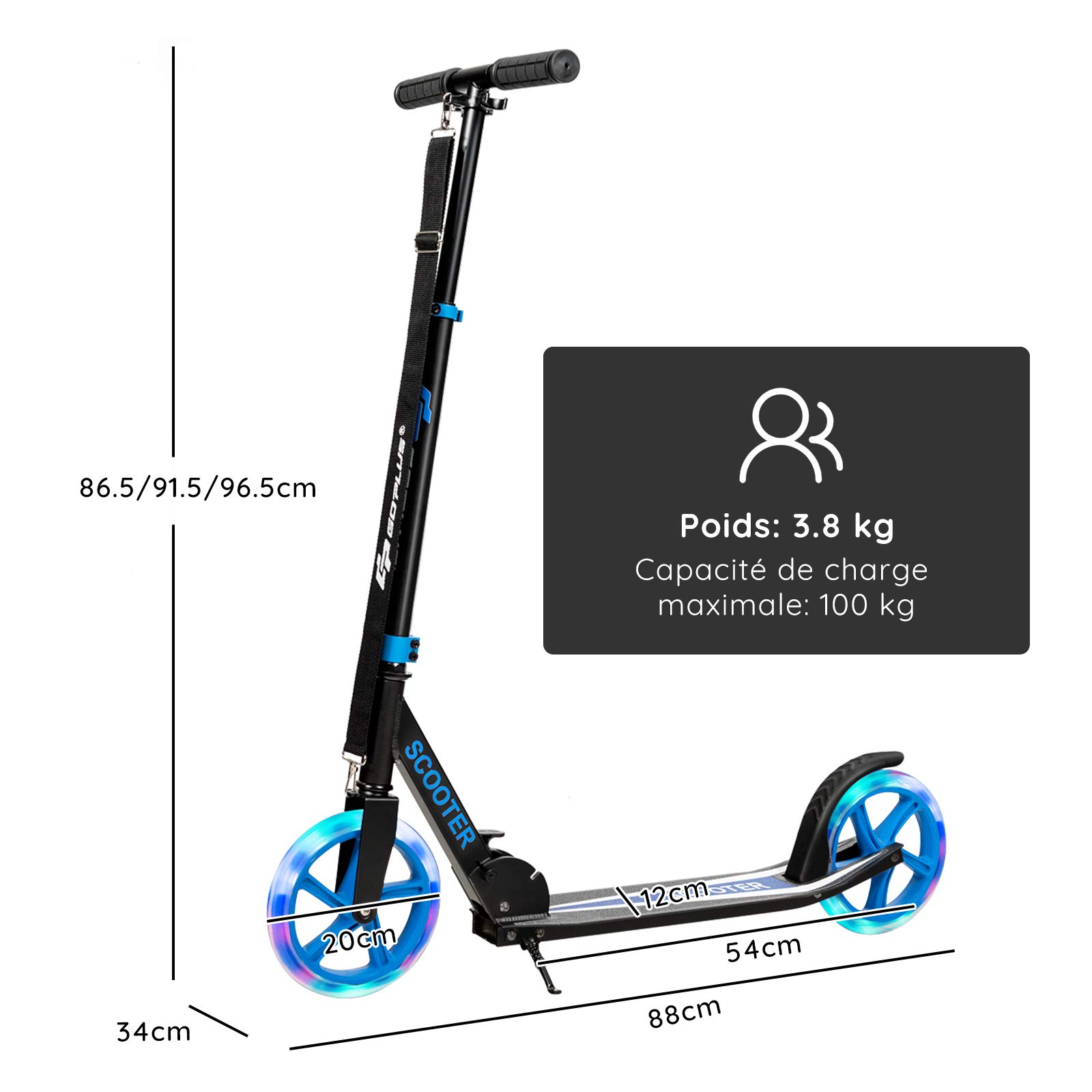 GYMAX Trottinette Pliable pour Enfants de Plus de 10 Ans, Trottinette à Hauteur Réglable pour Adolescents et Adultes avec 2 Roues LED et Roue Arrière de Frein