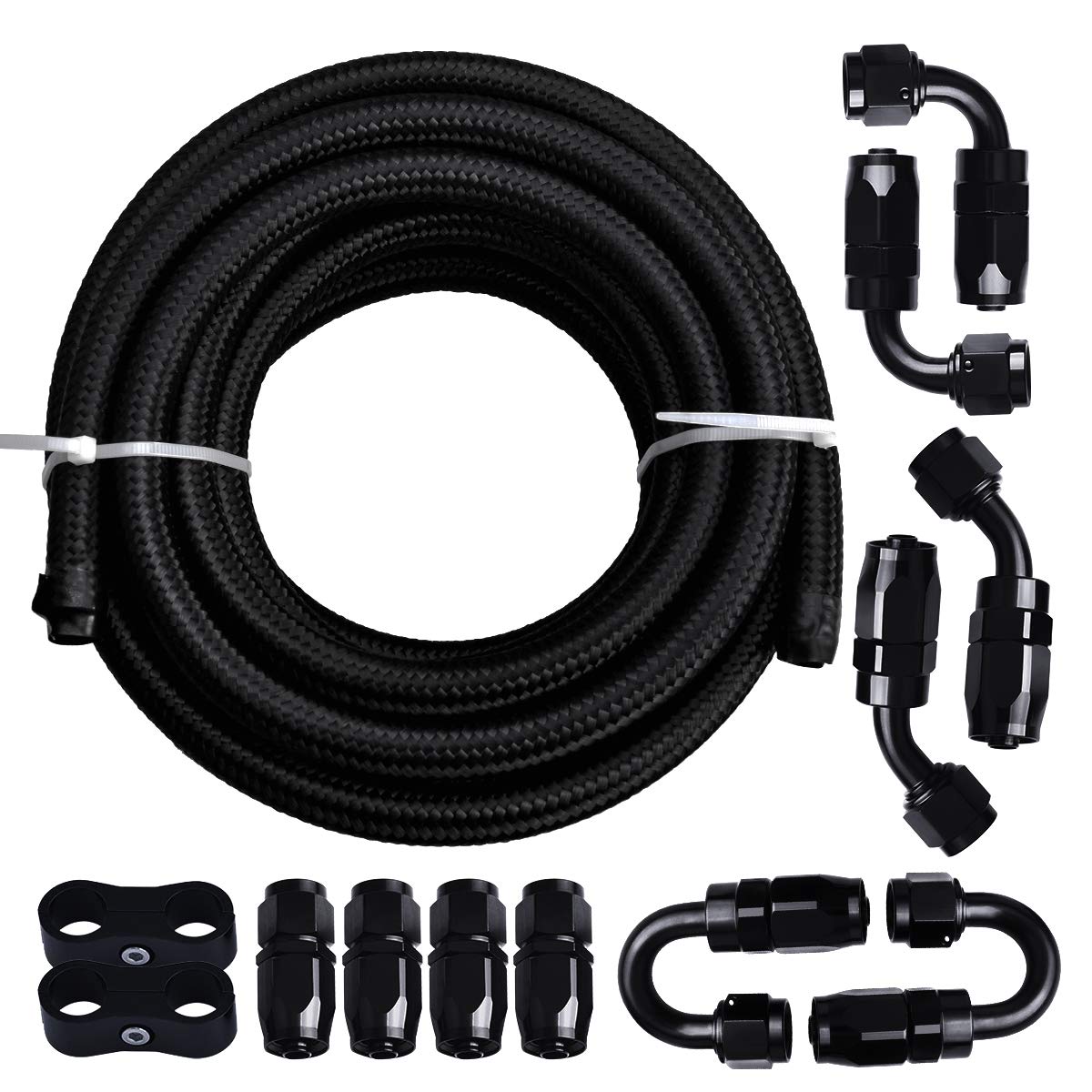 EVIL ENERGY 8AN Fuel Line Kit, 8AN Nylon Braided Fuel Line Hose Fitting Kit CPE 20FT Black