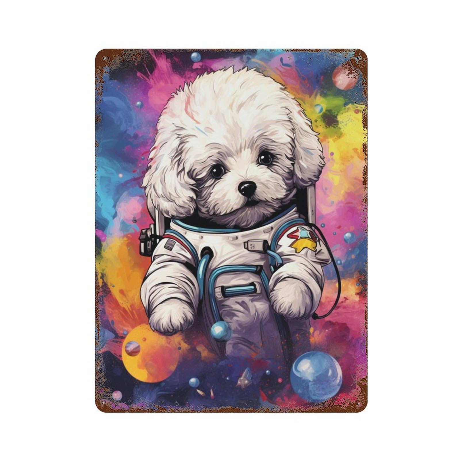 Decorative Tin Sign with Space Pup Adventure Design 15.7"x11.8", for Farmhouse, Kitchen And Entryway Decor, Old School Wall Decor