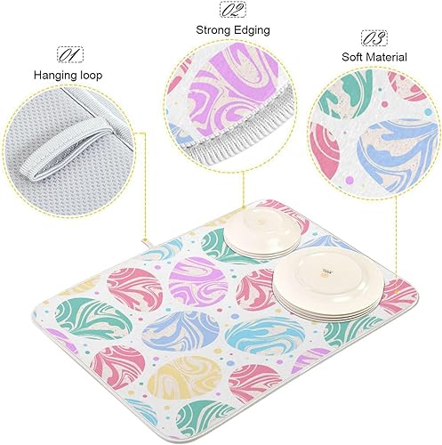 Miniatura 4 de Colorful Marbled Easter Eggs Dish Drying Mat Washnable Absorbent Drying Mat Kitchen Counter Countertop Drying Mat Tapete Para Cocina 16'' x 18''