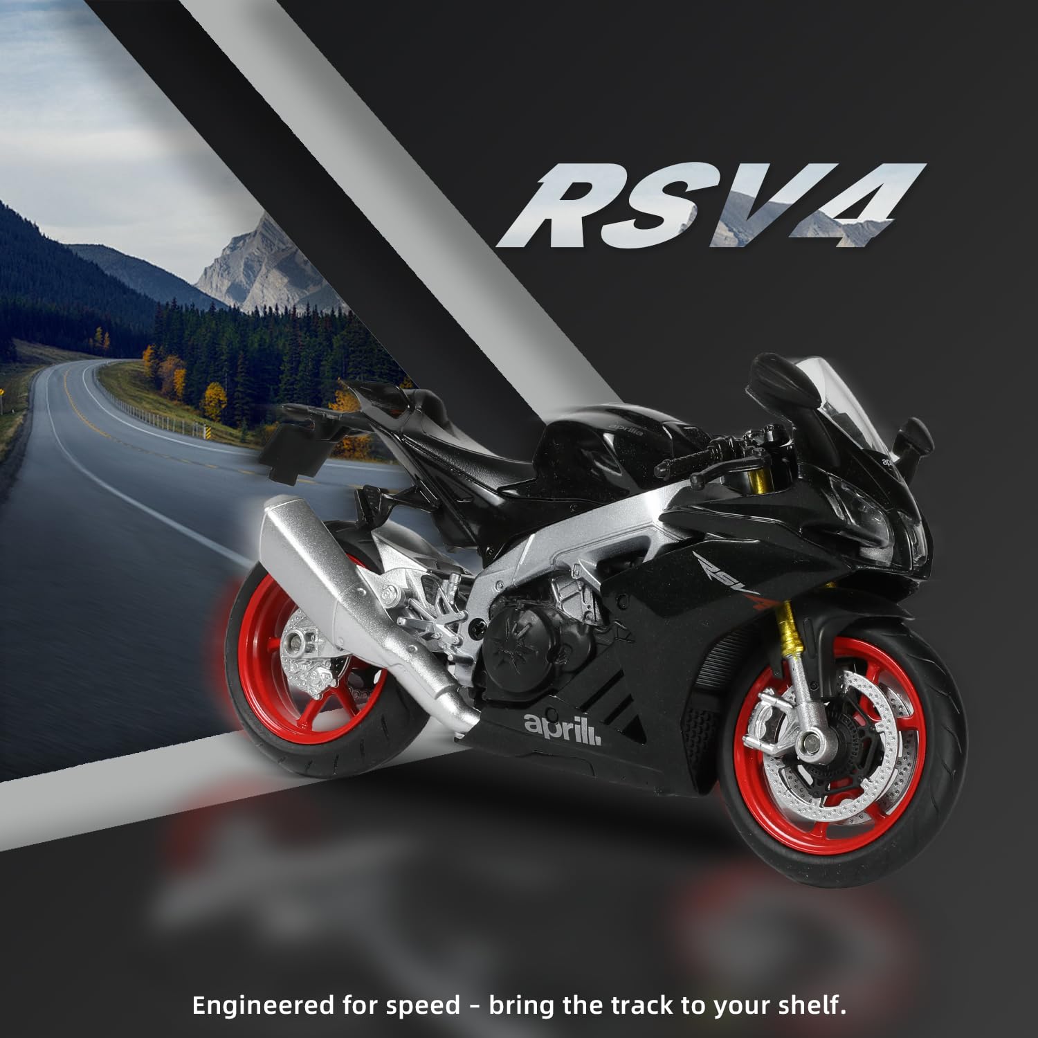 1/12 Compatible para Aprilia Motocicleta Modelo Juguete Mini Metal Diecast Motocicleta Modelo Negro Juguete Deporte Racing Colección para Hombres (RSV4 RR1000)