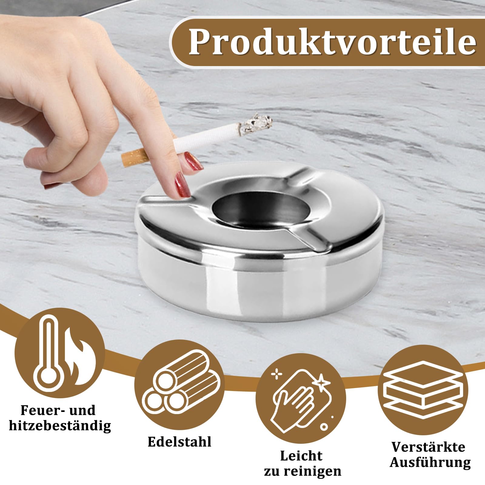 Foonary Posacenere in acciaio inox, 6 pezzi, 12 cm, posacenere con coperchio, moderno da tavolo, posacenere antivento per sigarette, esterni e interni, ufficio, balcone, feste, attività all'aperto