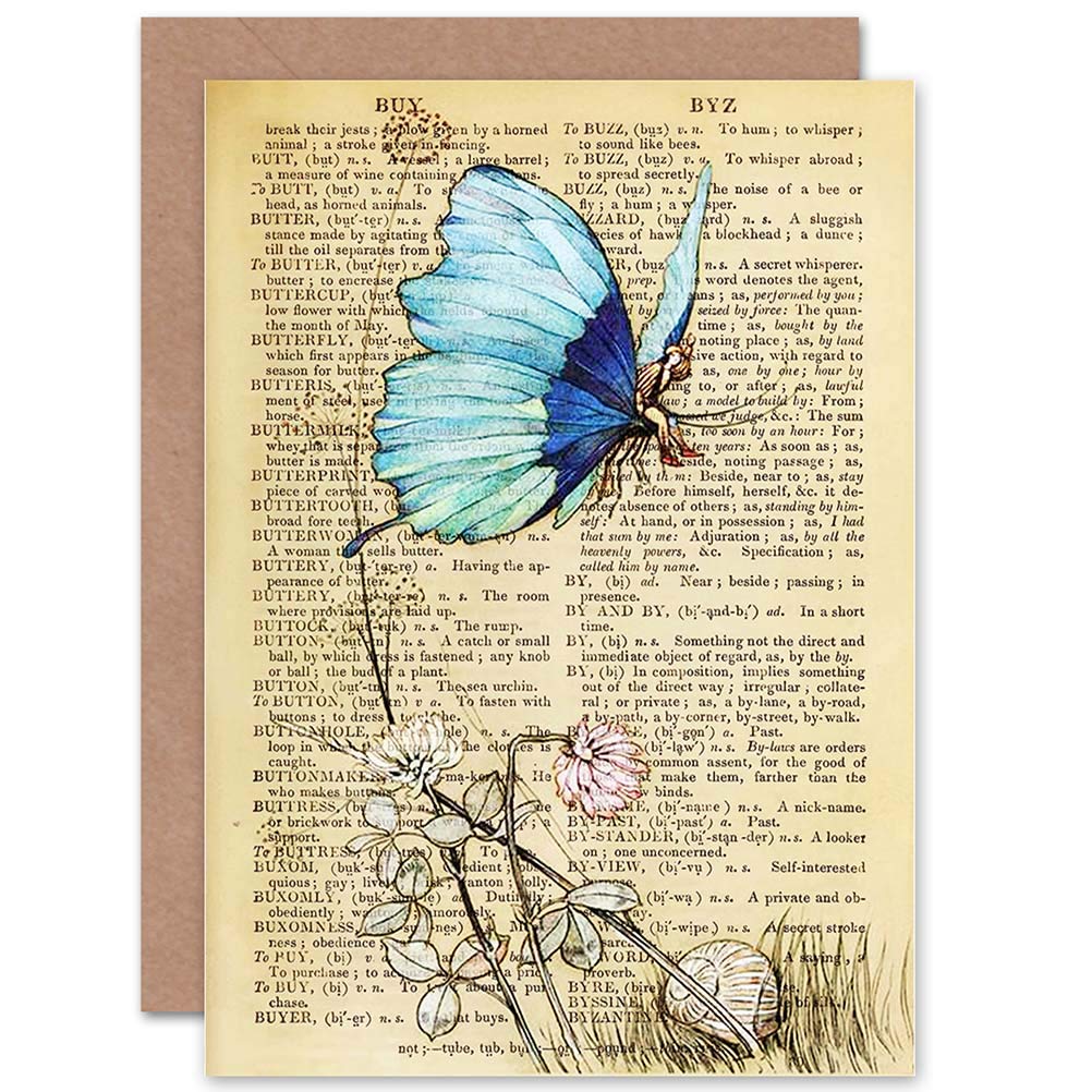Artery8 Birthday Upcycle Butterfly Rider Fantasy Greetings Card Beige