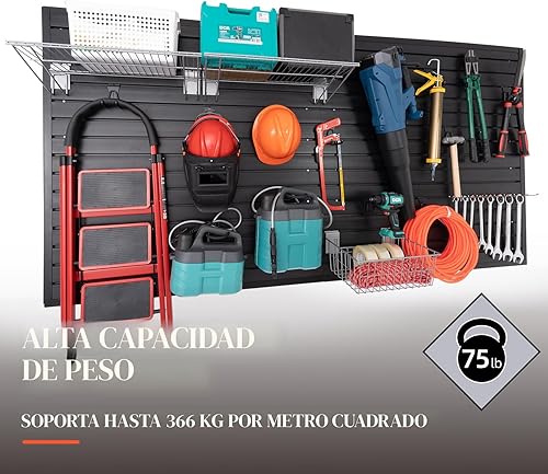 Miniatura 2 de Slatwall Panel organizador de pared de garaje resistente montado en la pared, paneles de pared de PVC para pared de garaje y hogar, sistema de