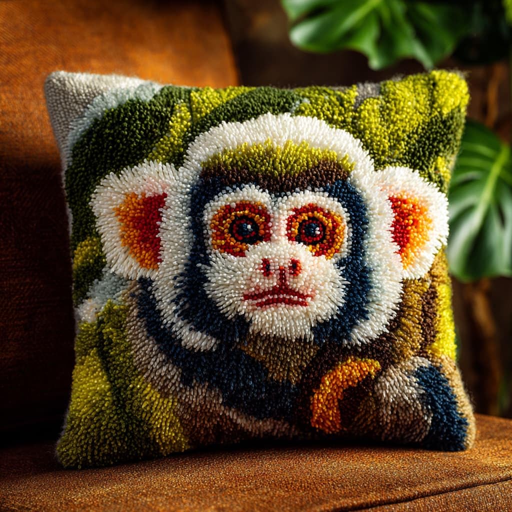 WallustrioaW Latch Hook Kits Pillow,Animals Monkey