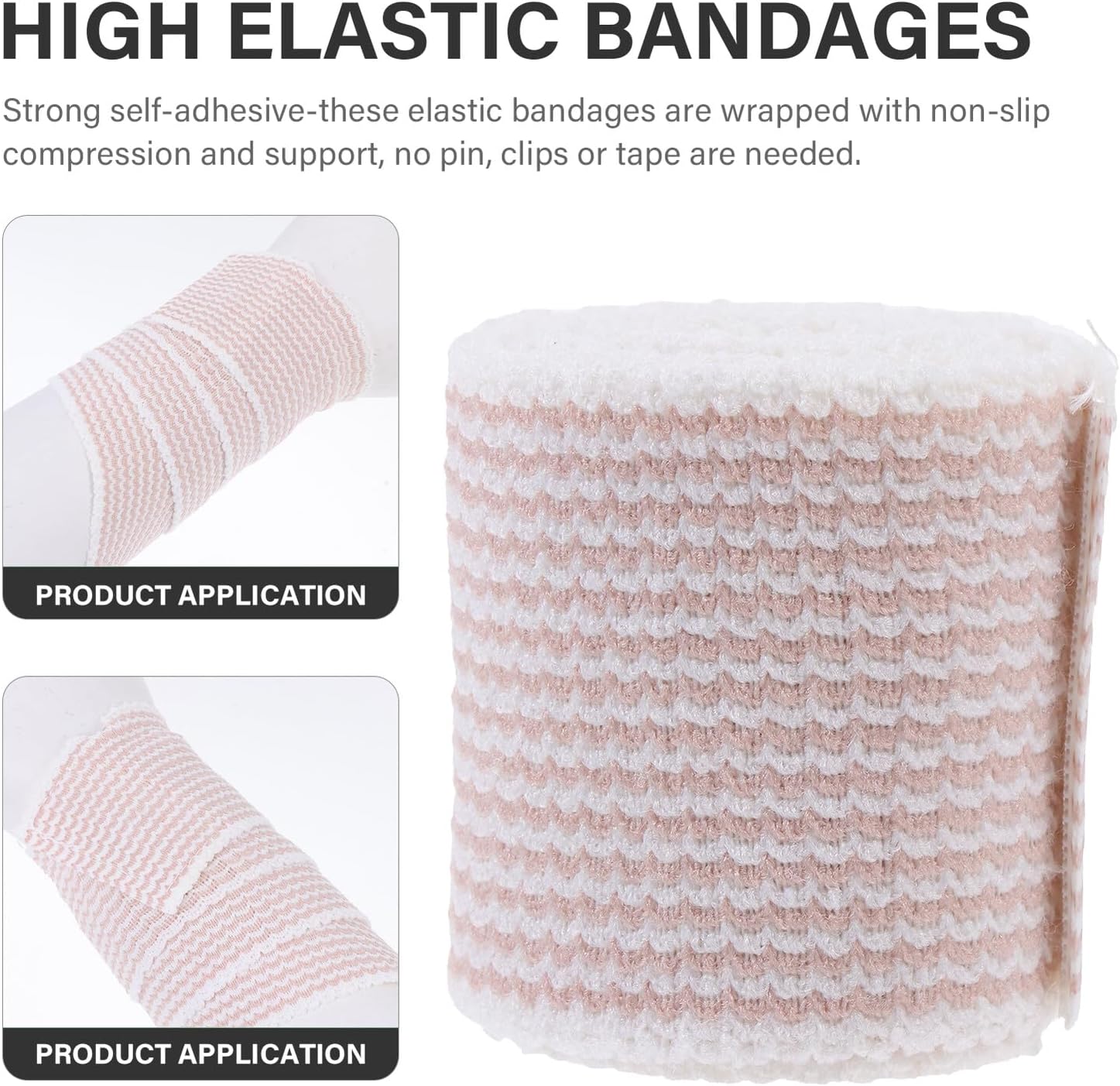 TEHAUX 2pcs Elastic Bandages Stretchable Sports Adhesive Tape for Compression Wrap Breathable Self-Fixation Bandages for Injury Support and Pressure Dressing Care