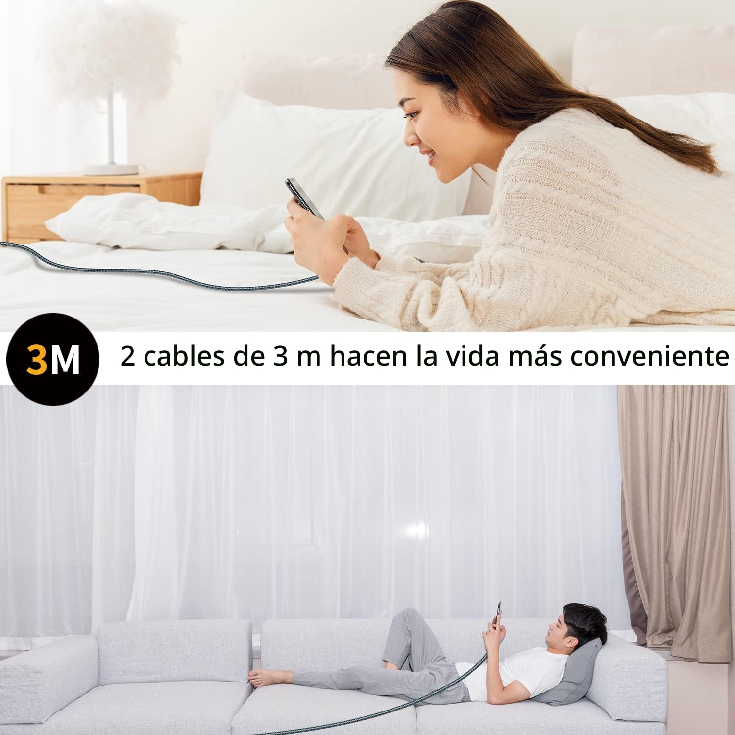 Cable USB Tipo C, [2Pack 3M] 3.1A Cargador Tipo C Nylon Trenzado Carga Rápida y Sincronización Cable USB C para Samsung S10/S9/S8/Note 10/Note 9, Huawei P30/P20/Mate 20,Xperia XZ
