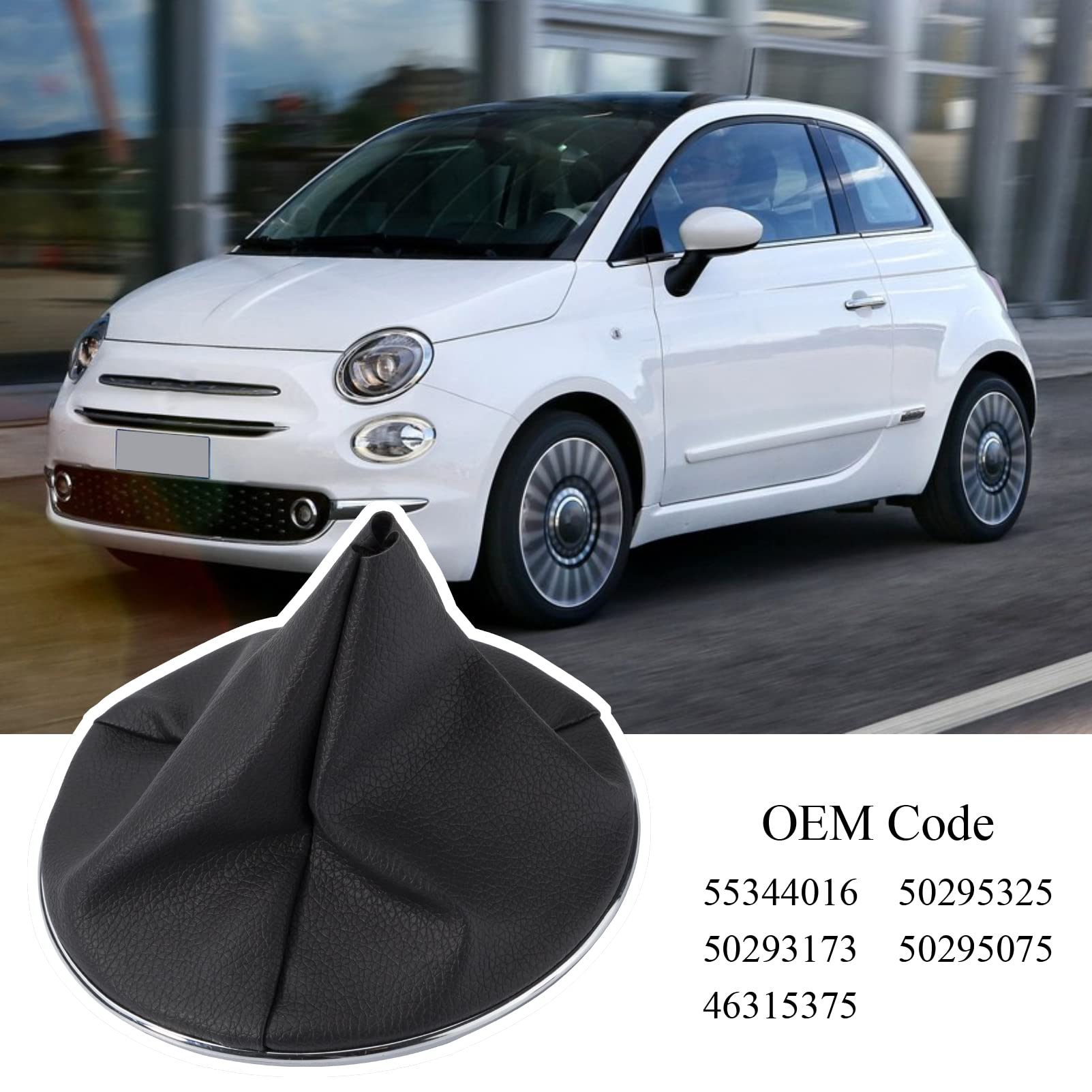 MangWany Copertura antipolvere per leva del cambio dell'auto in pelle colore nero e cromato per F-iat 500 500C 2007-2015 55344016 50293173 50295075 50295325