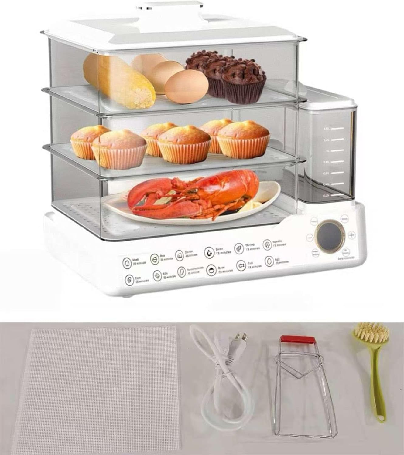 Zuhuachi 24L Electric Steamer, Three-Layer Food Steamer, Stainless Steel Steamer With Detachable Water Tank, 800w Large Capacity Breakfast Machine With Timer, Suitable For Families And Gatherings