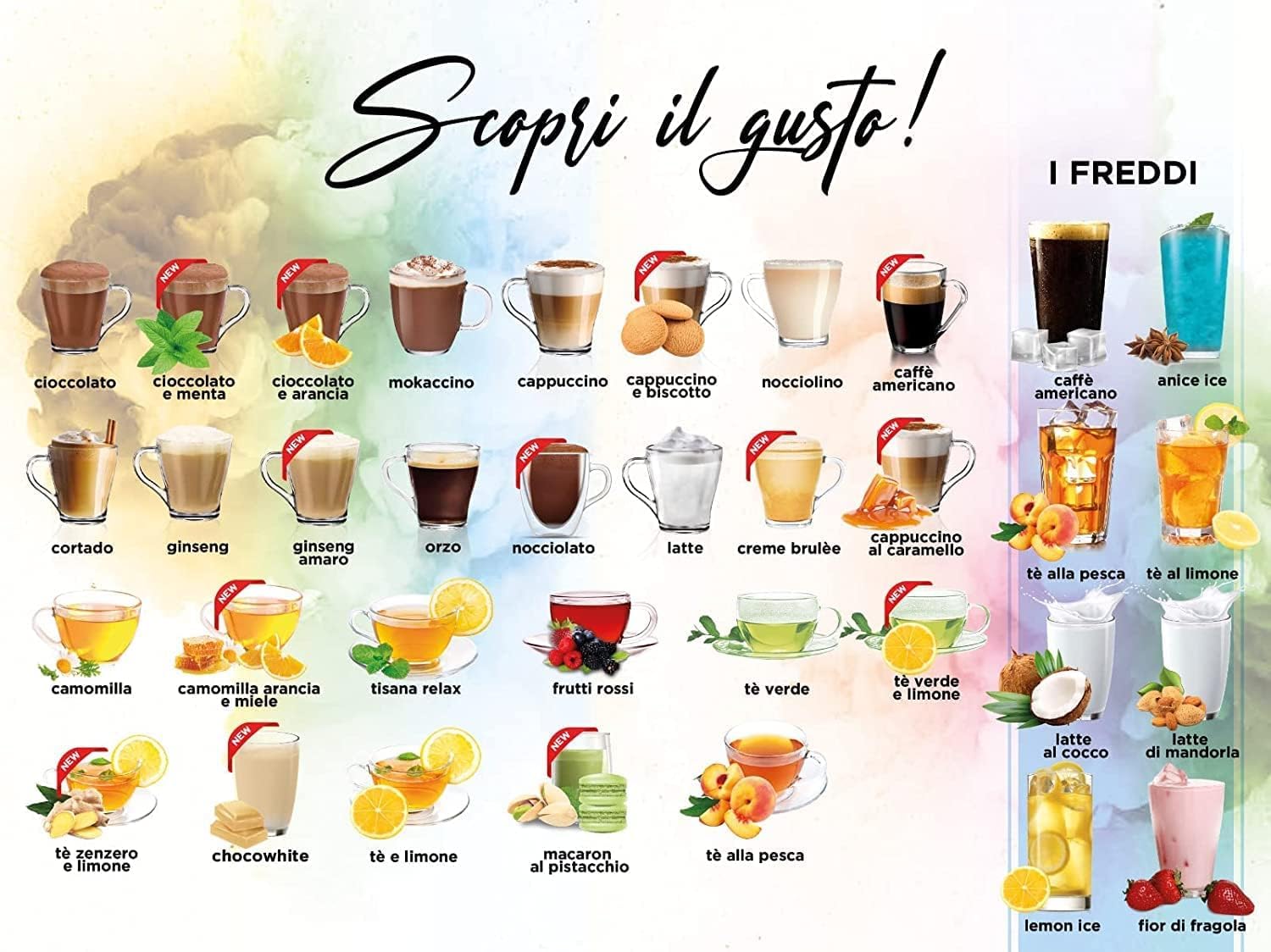 Karoma capsule compatibili con Nescafè Dolce Gusto Mix 96 Capsule Ginseng Classico, Amaro e Rosso