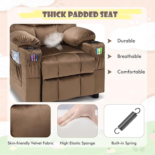 Miniatura 23 de COSTWAY Silla reclinable para niños más grandes, reclinable ajustable con 2 portavasos, 1 bolsillo lateral, 2 bolsillos delanteros, reposapiés,