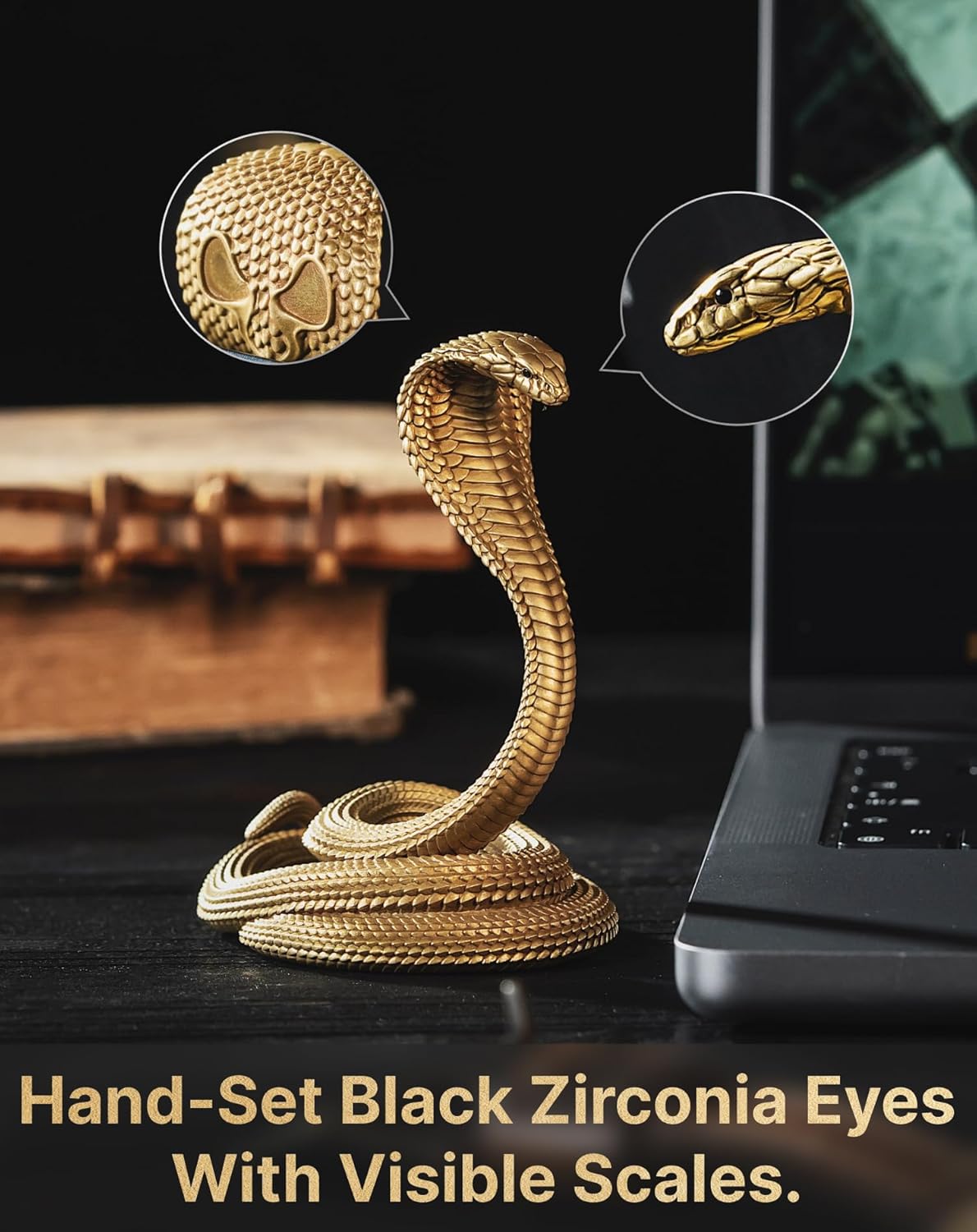 COPPERTIST.WU Cobra Phone Stand Brass Desk Decor – Handcrafted Snake Phone Holder for iPhone & Tablet, Artistic Desk Accessory Sculpture, Unique Gift for Men, Office & Home