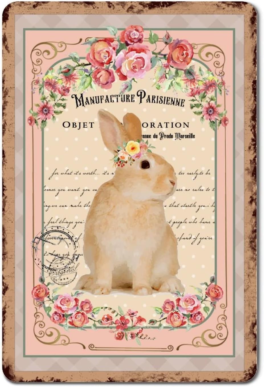 Kwqdozf As Pic Vintage Easter Rabbit French Floral Vintage Metal Signs Decorative Spring E