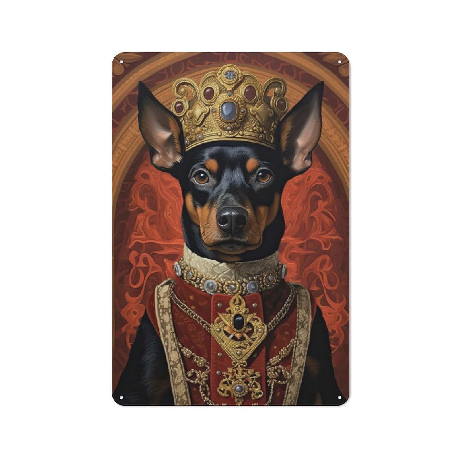 Industrial Decorative Metal Plaque 30x20cm Featuring Miniature Pinscher King, Urban Room Decor for Flat, Bar, Studio Or Gallery Wall