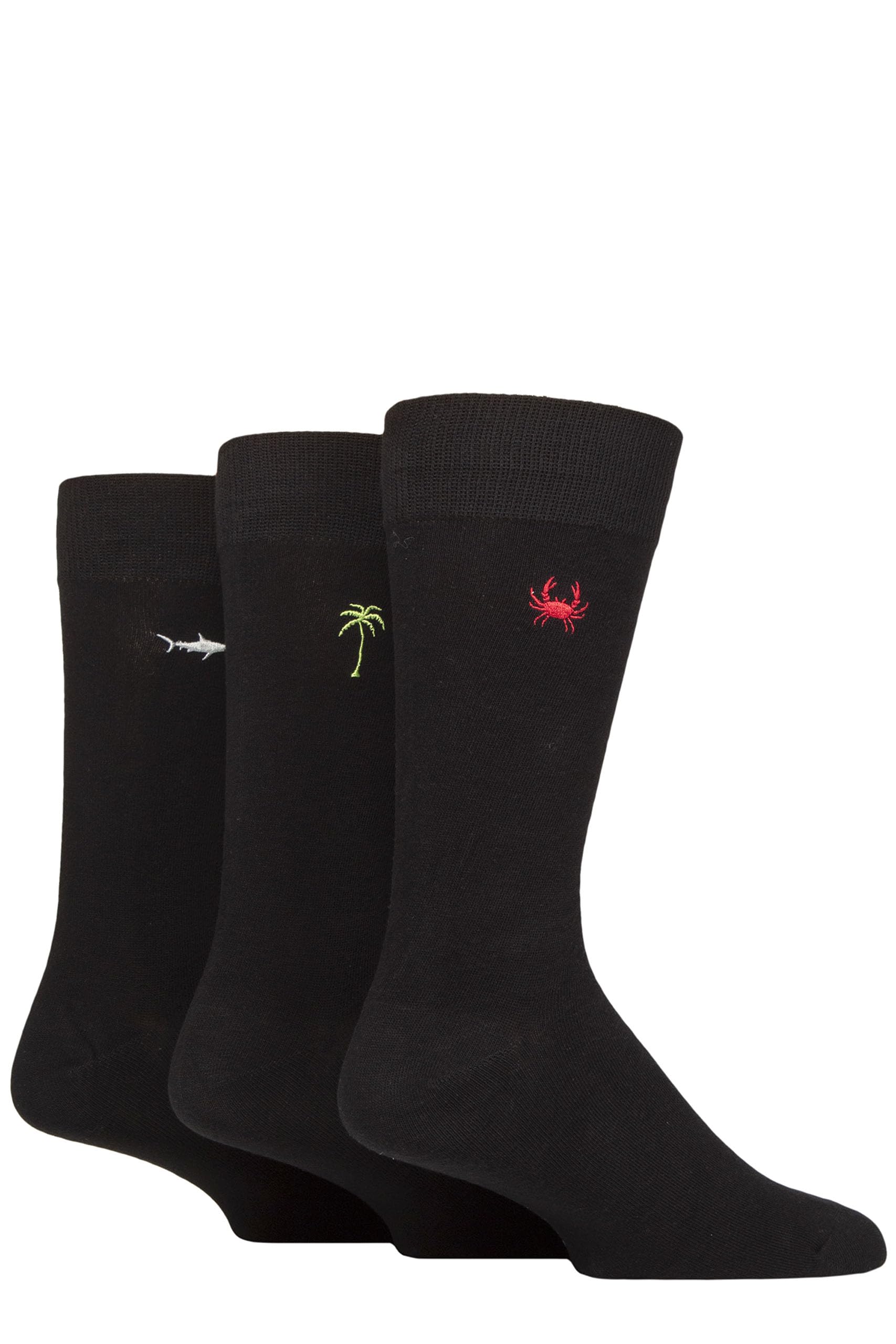 Sockshop Men's Crab / Tree / Shark Wildfeet Embroidered Socks Pack Of 3 (Uk, Numeric, 7, 11, Regular, Regular, Crab/Tree/Shark)