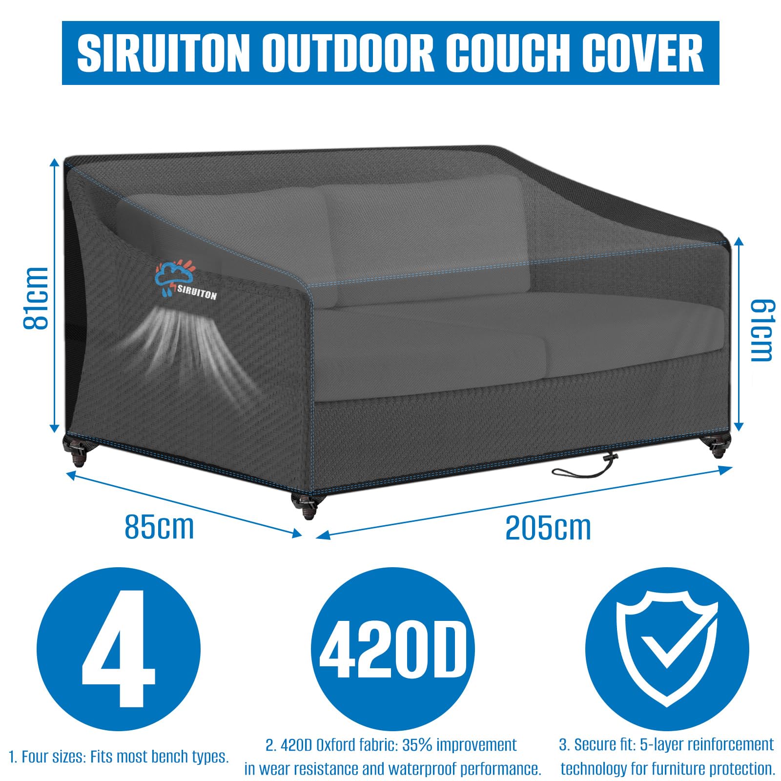 SIRUITON Outdoor Bench Loveseat Cover 420D Waterproof Outdoor Sofa Cover Lawn Patio Bench Furniture Covers - Image 3