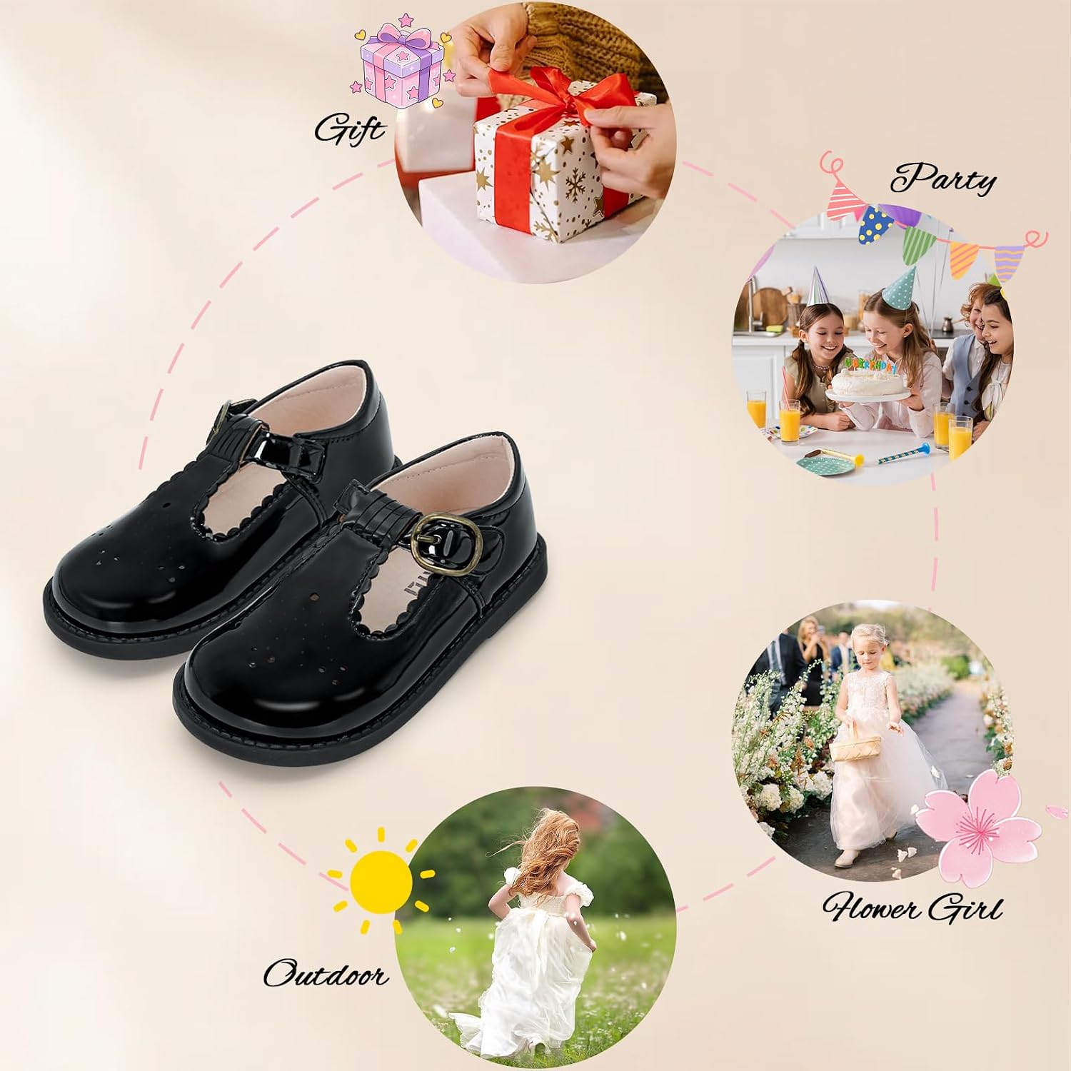 LUCKYLI Wide Toe Box Toddler Mary Jane Dress Shoes Girl Ballet Flats