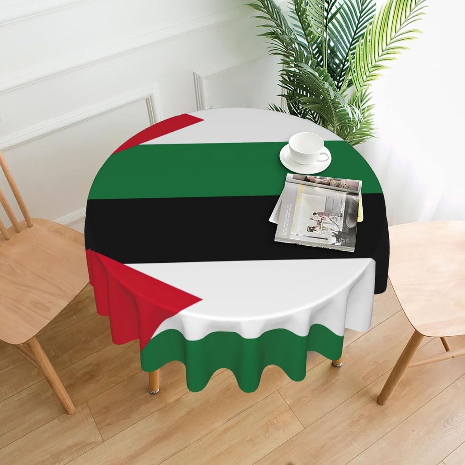Palestinian Flag Print Wrinkle Free Dining Table Cover for Birthday Party Farmhouse Tablecloths Up to 60 x 60 Inches