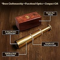 Vista 3 de Captains - Mini telescopio de mano de latón de 6 pulgadas con caja de madera coleccionables náuticos