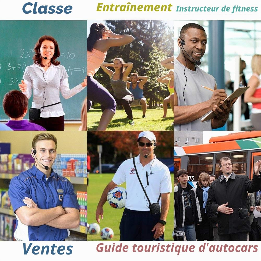 Amplificateur de Voix, SHIDU amplificateur de Voix avec Micro-Casque Filaire Haut-Parleur de sonorisation 15W, Support de Carte USB/TF/Aux système de sonorisation pour Enseignants Guide Touristique