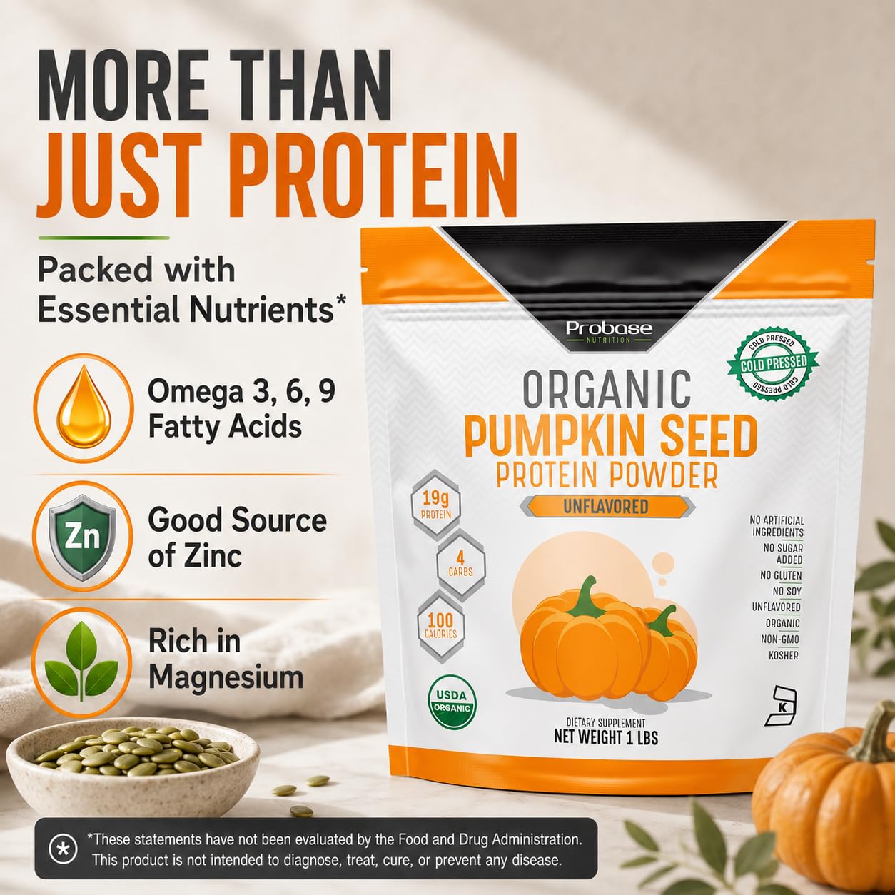 Probase Nutrition, Pumpkin Seed Protein Powder, Unsweetened Plant-Based Pumpkin Protein Powder, Ideal for Post-Activity Support, Pumpkin Powder is Rich in Omega 3, 6, 9 | 1 lb, Cold Pressed — Amazon image 4