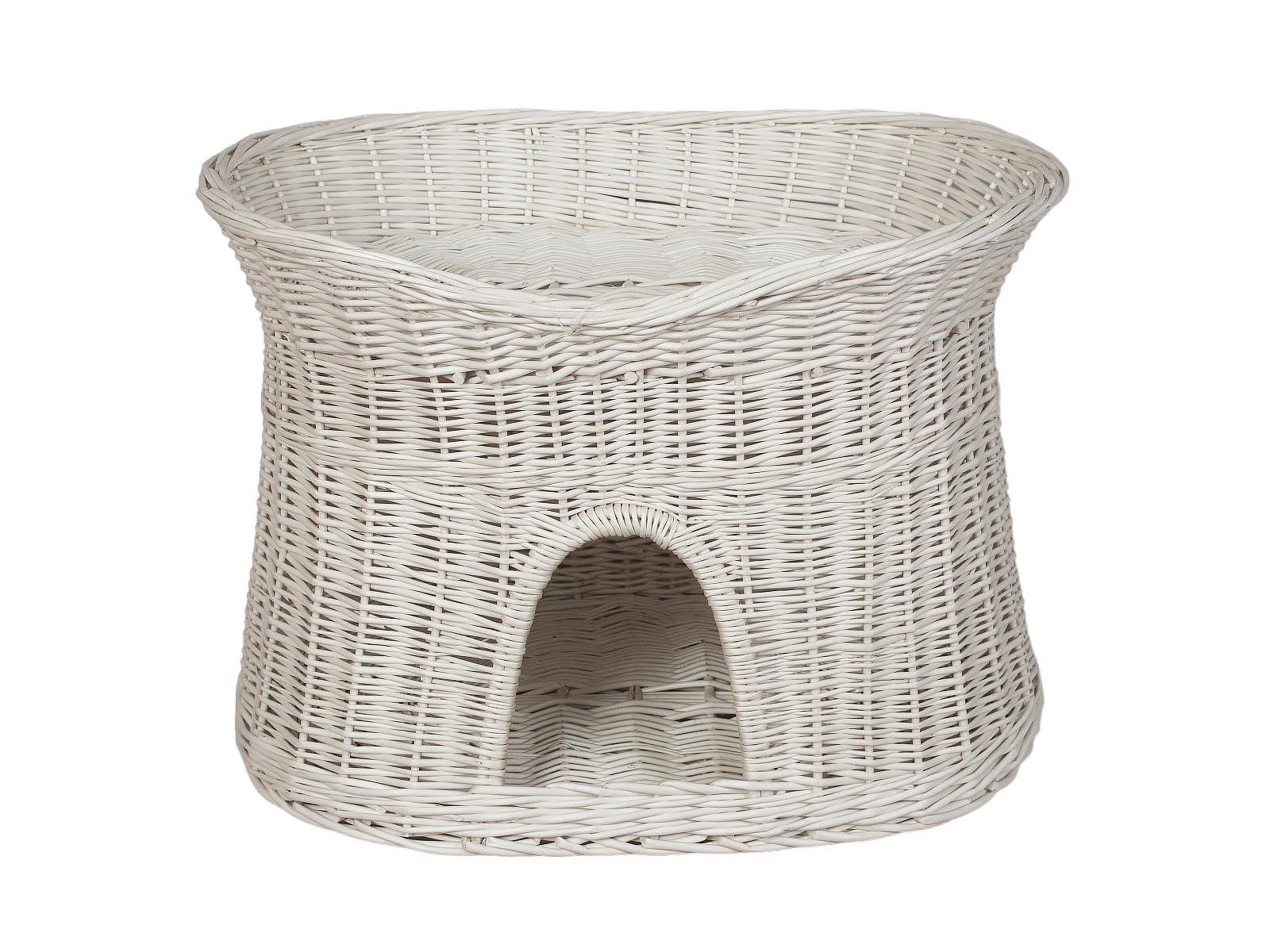 Damian-Wiklina Wicker Two Tier Pet Pod Cat/Dog Bed Basket – White wicker colour – Size XL (without pillows)