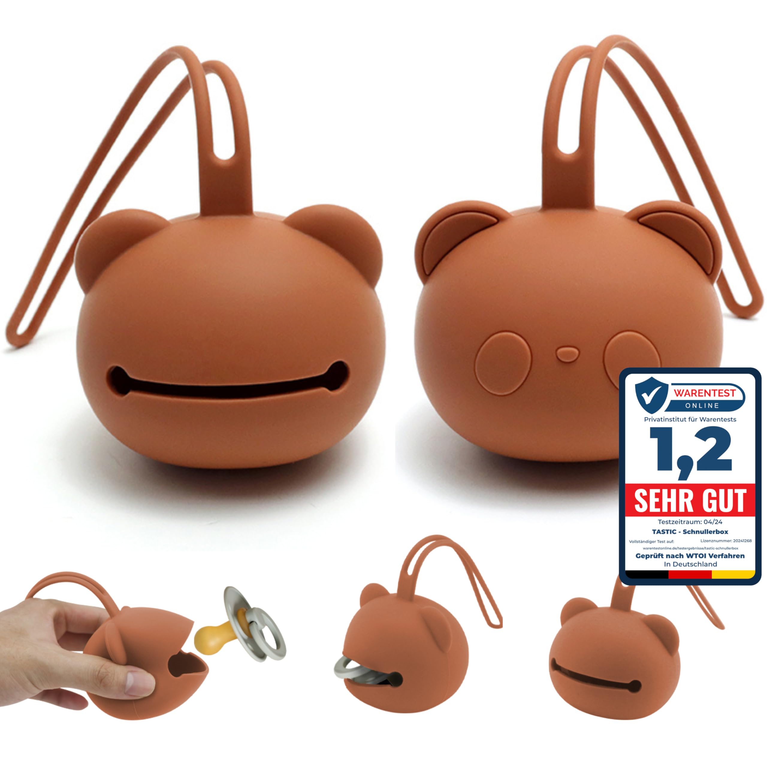 Tastic Baby Dummy Box - Silicone Dummy Box for On the Go in Panda Shape - Dummy Storage BPA Free - Box Versatile and Easy to Clean, Brown