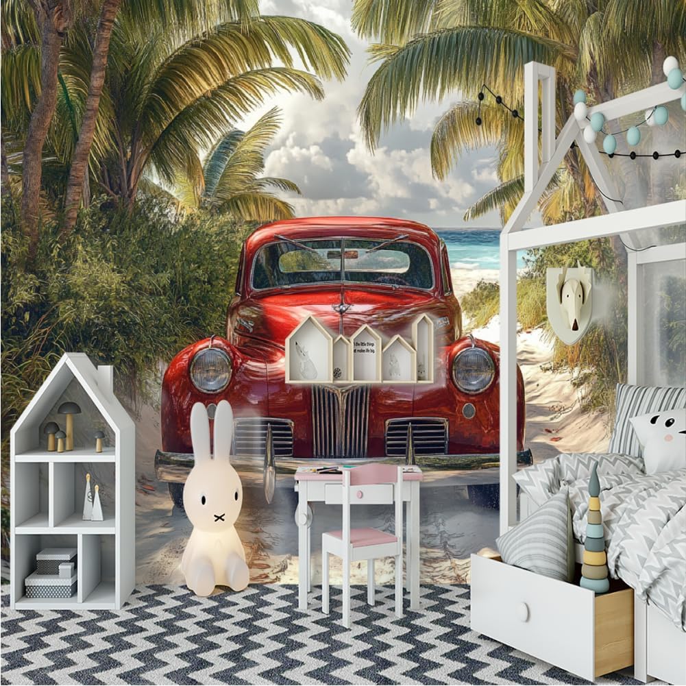 Retro Cars 3D Peel and Stick Wall Murals Car – Self-Adhesive Removable Wallpaper for Living Room, Bathroom, Bedroom | HD Digital Print on Premium Canvas