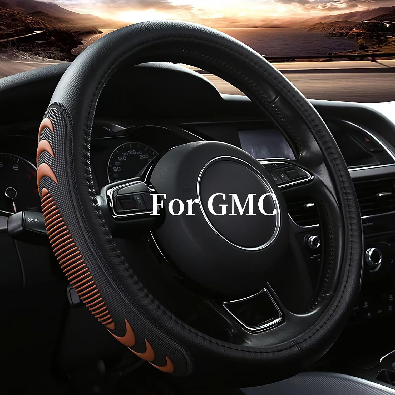 Yangday Leather Steering Wheel Cover for GMC Sierra 1500 2500 3500, 14.5-15 inches Car Steering Wheel Cover with Anti-Slip Massage Particle (Black)