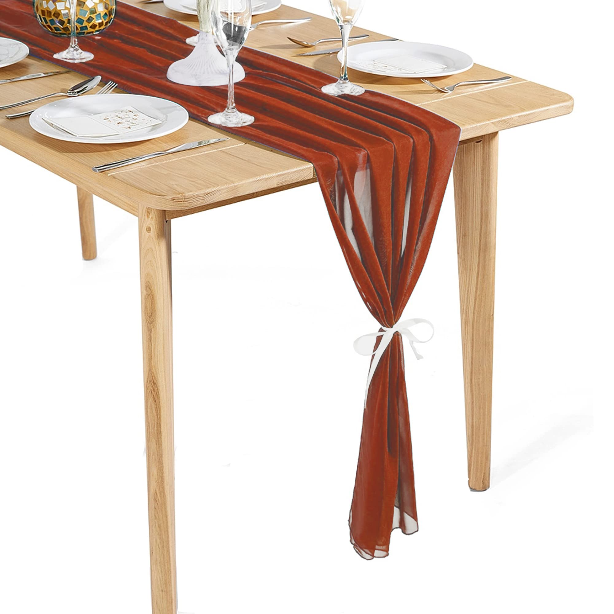 Time to Sparkle 4PCS 10FT Chiffon Table Runner (Rusty Red)