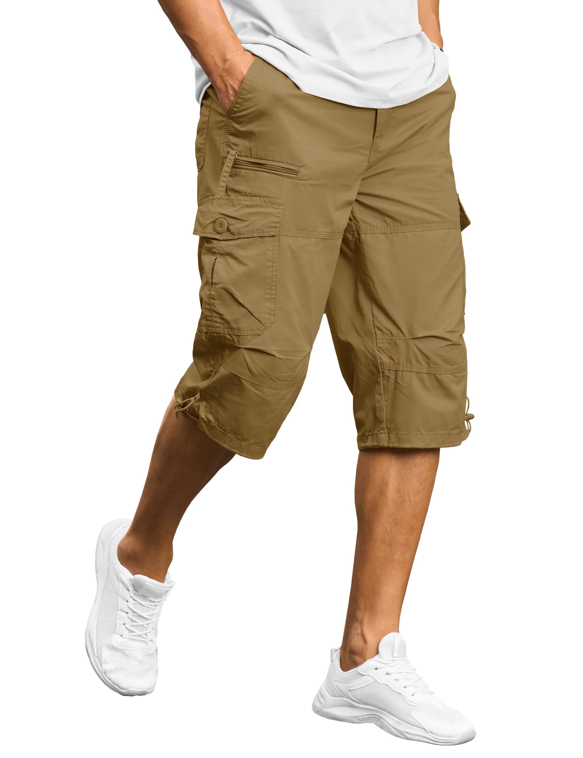 TACVASEN Herren Kurze Hosen 3/4 Cargo Shorts Baumwolle Sommer Dreiviertel Bermuda Cargohose Arbeitshosen mit Taschen