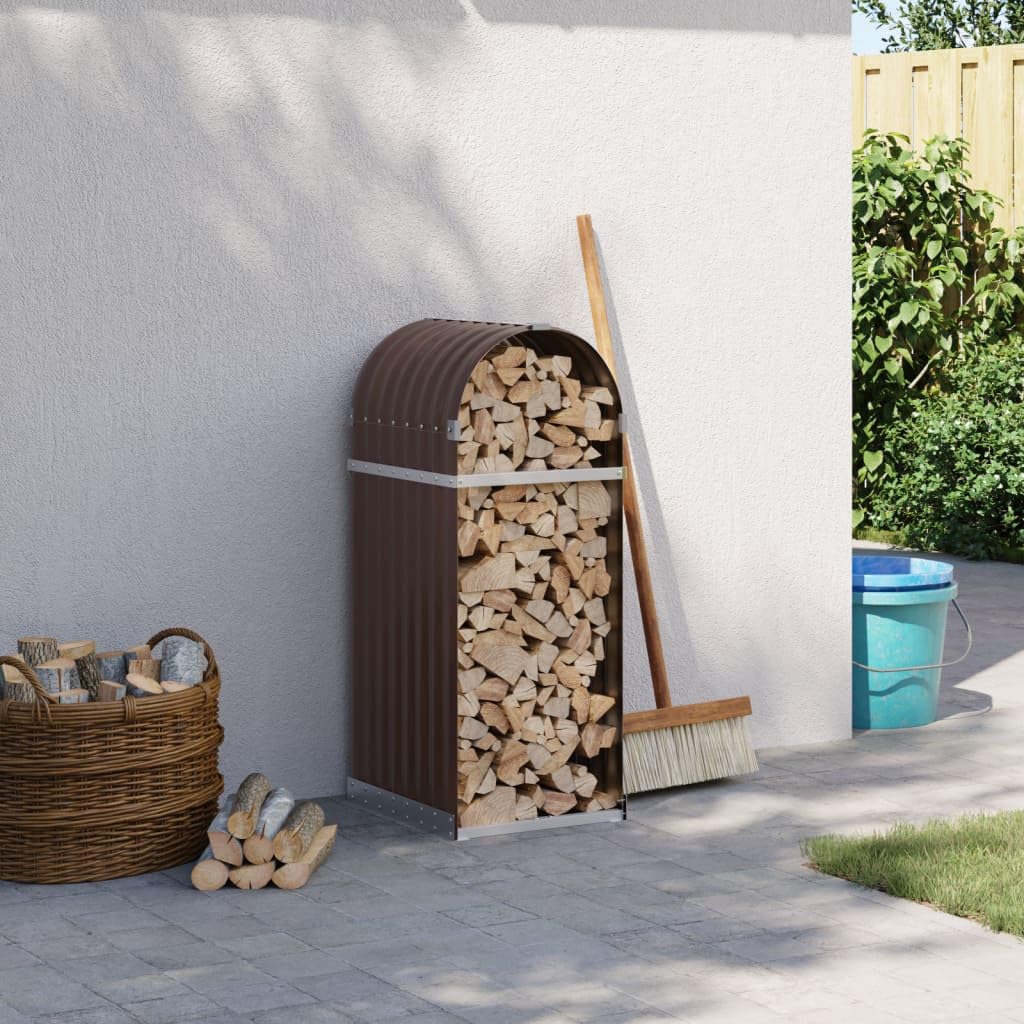 Kaminholzunterstand Braun 40x45x100 cm Verzinkter Stahl mit Wandhalterung für stabile Holzlagerung im Außenbereich, wetterfestes Holzregal für Kaminofen, Garten, Terrasse