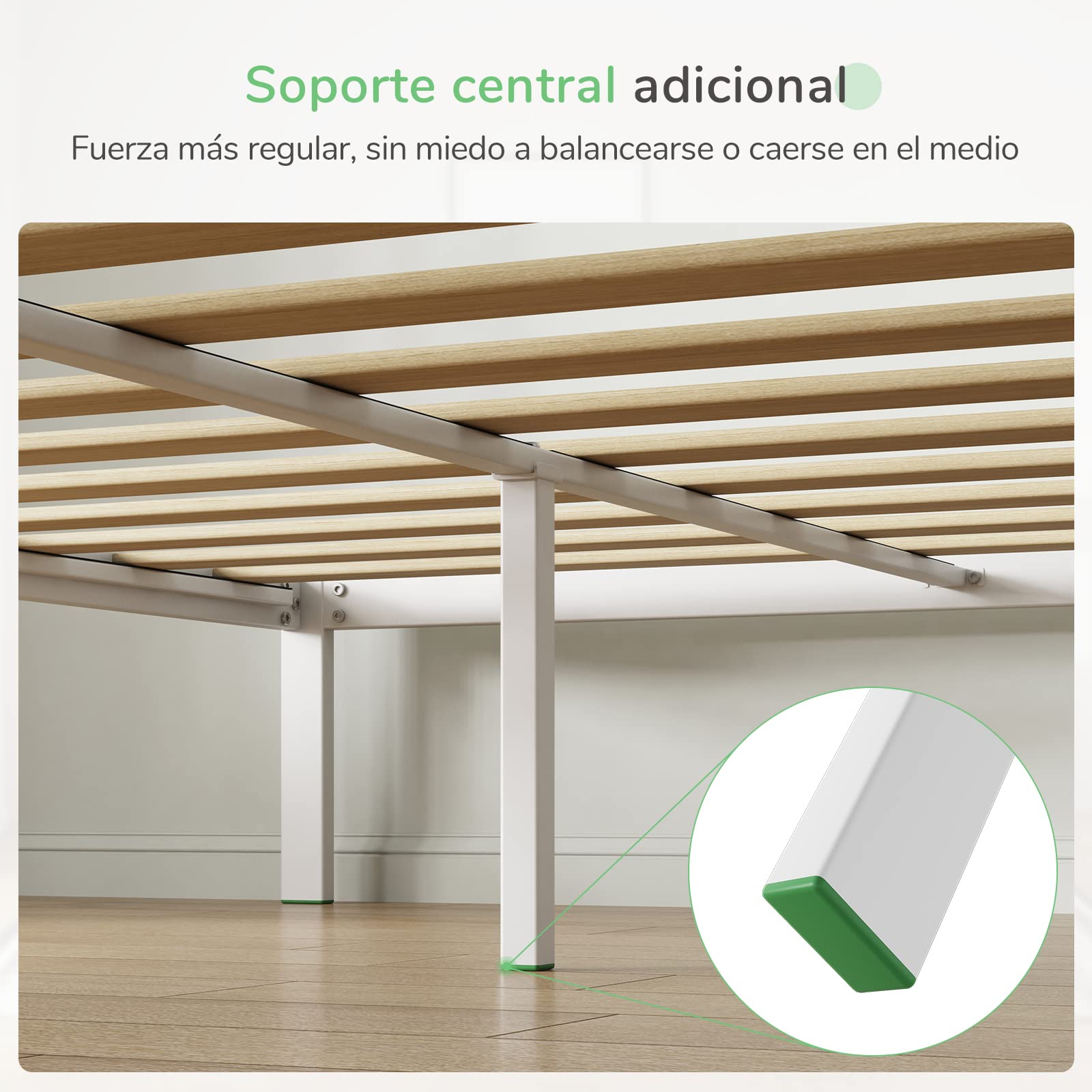 Novilla Somier 135x190 cm con 5 Patas Altas y cabecero, 30cm Altura, Eco Estructura metálica de Cama de Acero con láminas de chopo, Anti-Ruido y fácil de Montar (Avanzado, Blanco)