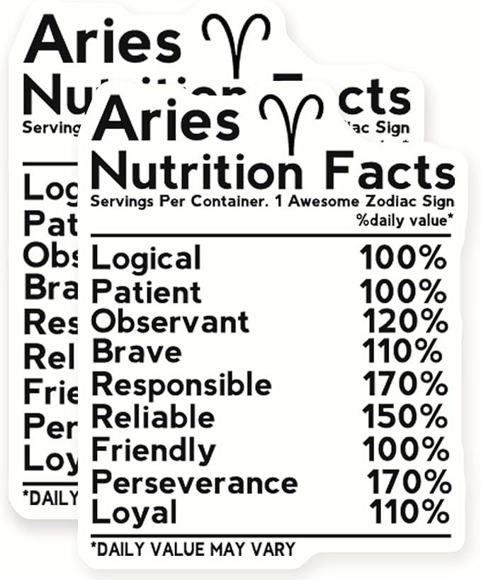 Aries Zodiac Sign Stickers - Nutrition Facts Chart - Horoscope Astrology - 2 Pack 5