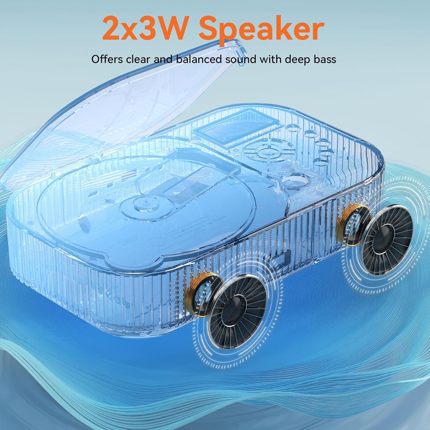 MONODEAL CD Player Tragbar mit Radio FM, Wiederaufladbar CD Player Bluetooth mit Lautsprecher, Unterstützung AUX/USB, Sleep Timer-MD318
