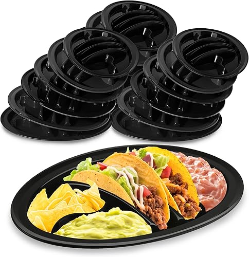 Roshtia 24 soportes para tacos Fiesta Taco a granel con 2 soportes de tacos de pie más 4 compartimentos bandeja de tacos de plástico para tacos de