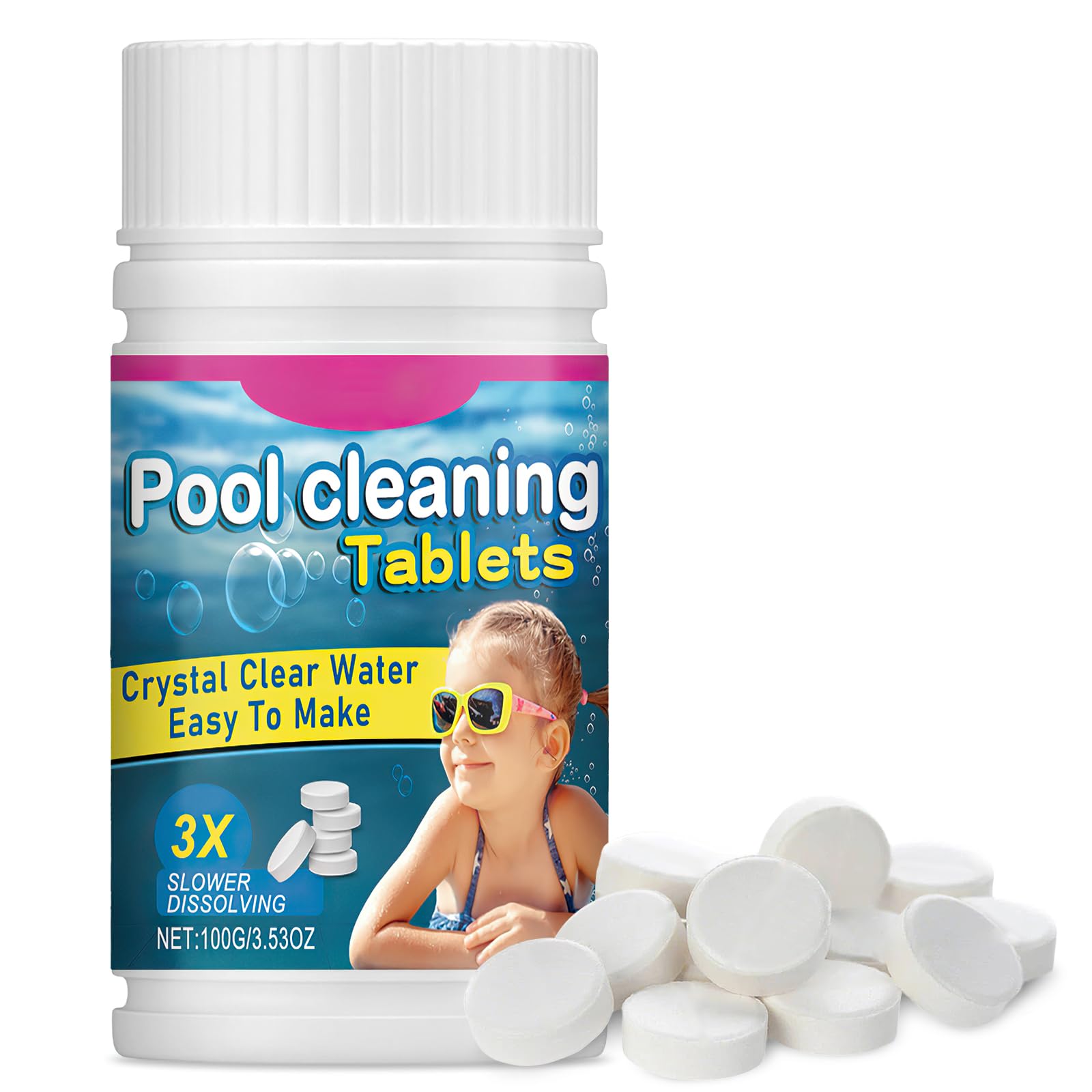 100pcs Multifunctional Chlorine Tablets for Swimming Pools, Ice Baths, Hot Tubs & Spas - Slow Dissolving Cleaning Tablets with Citric Acid & Peppermint, Inflatable Spa Maintenance, Clear Water Formula
