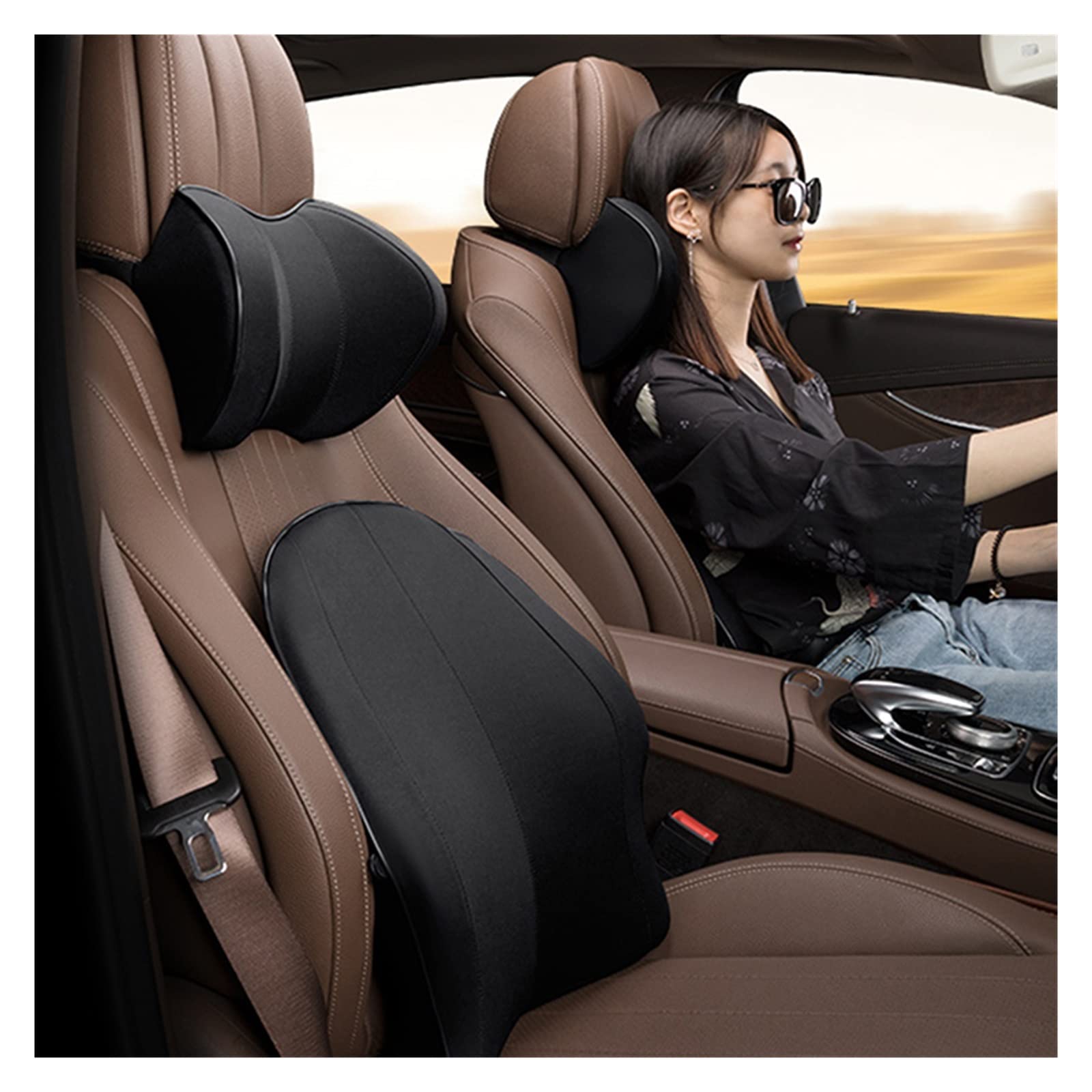 Almohada para el cuello del reposacabezas del automóvil Compatible con la silla del asiento en la cubierta de la tela del cojín del algodón de la espuma de la memoria del automóvil Soporte s
