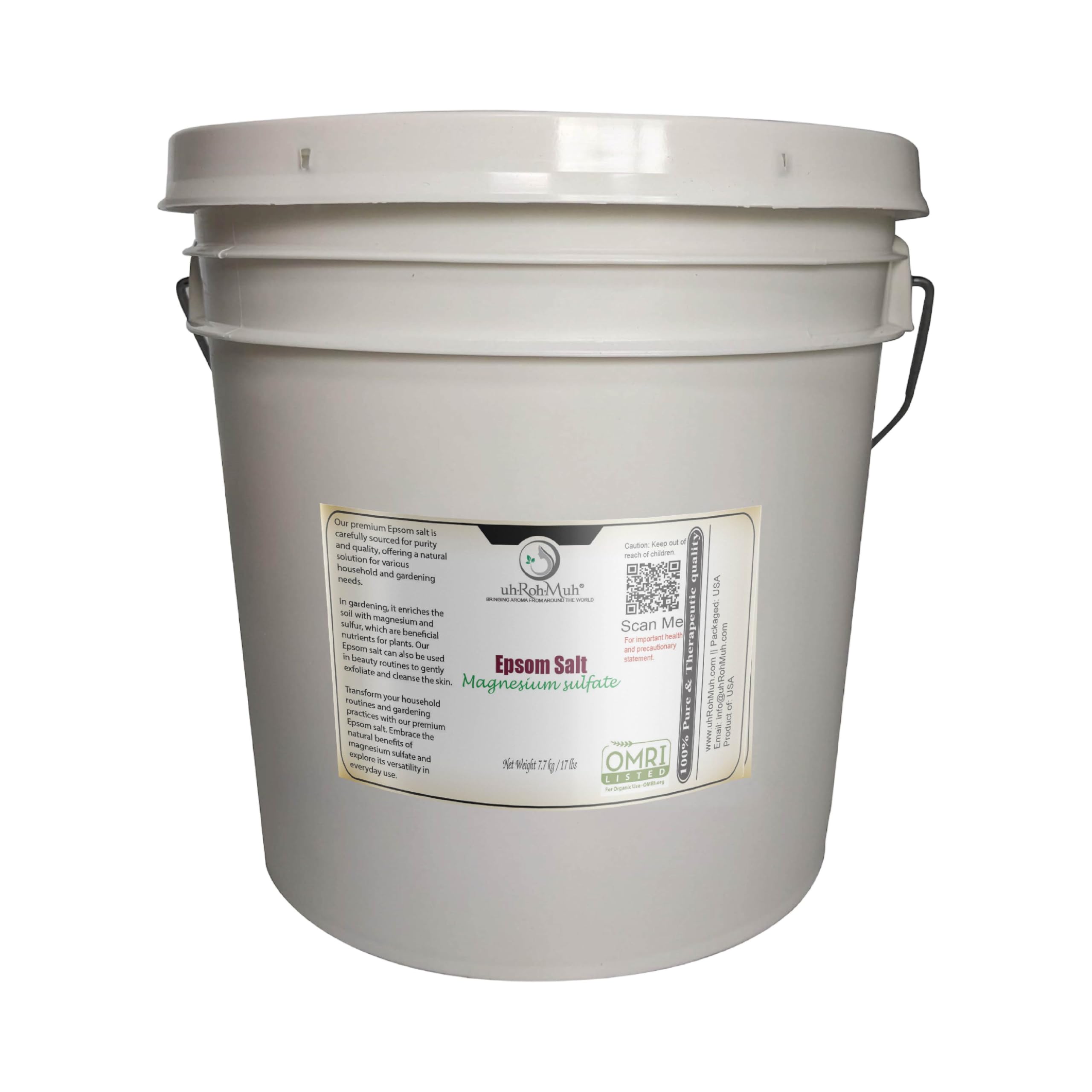 Epsom Salt Magnesium Sulfate Premium Natural Bulk OMRI Listed USA Sourced Unscented Bath and Soaking Salt for Plants Skin Care Soap Making and