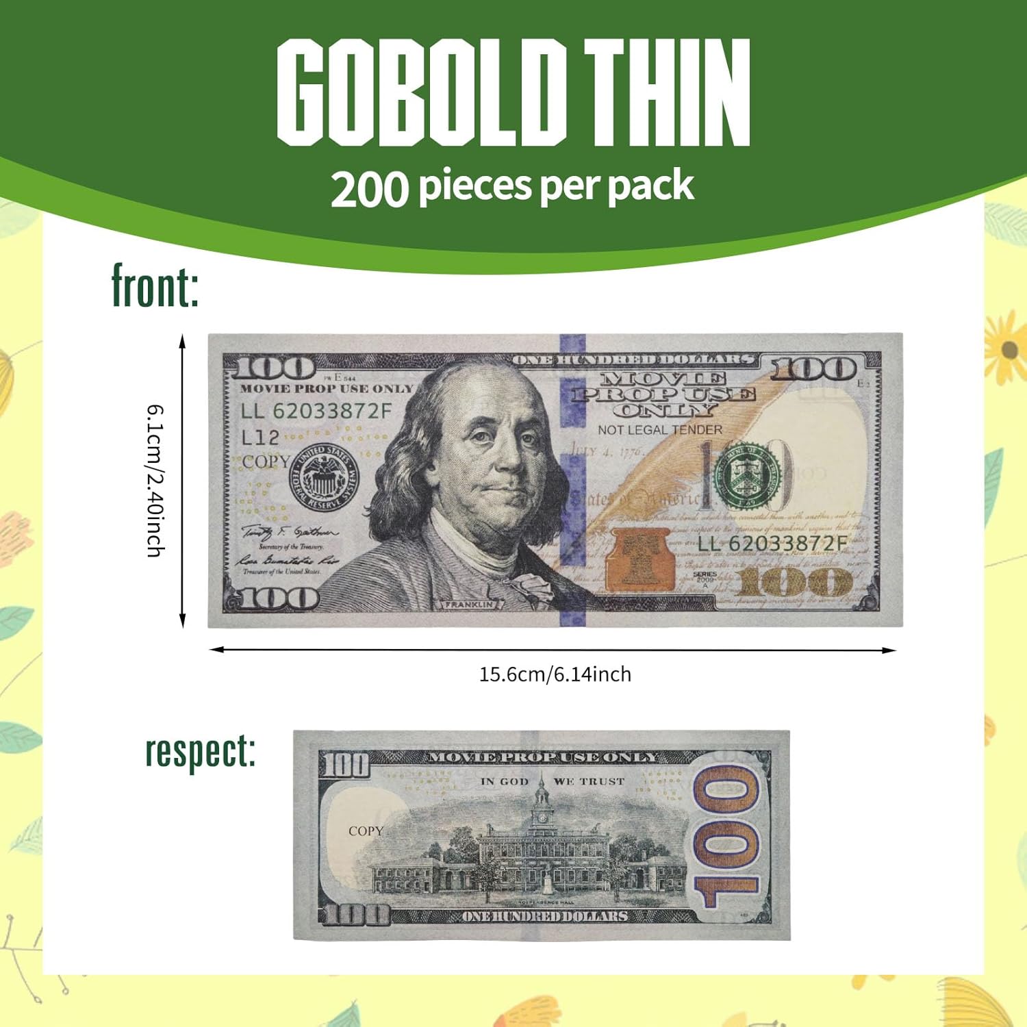200pcs Play Tickets for Children, 100$ Toy, Fake Banknotes, Original Size, for Play Shop, Cash Register Child, Role Play