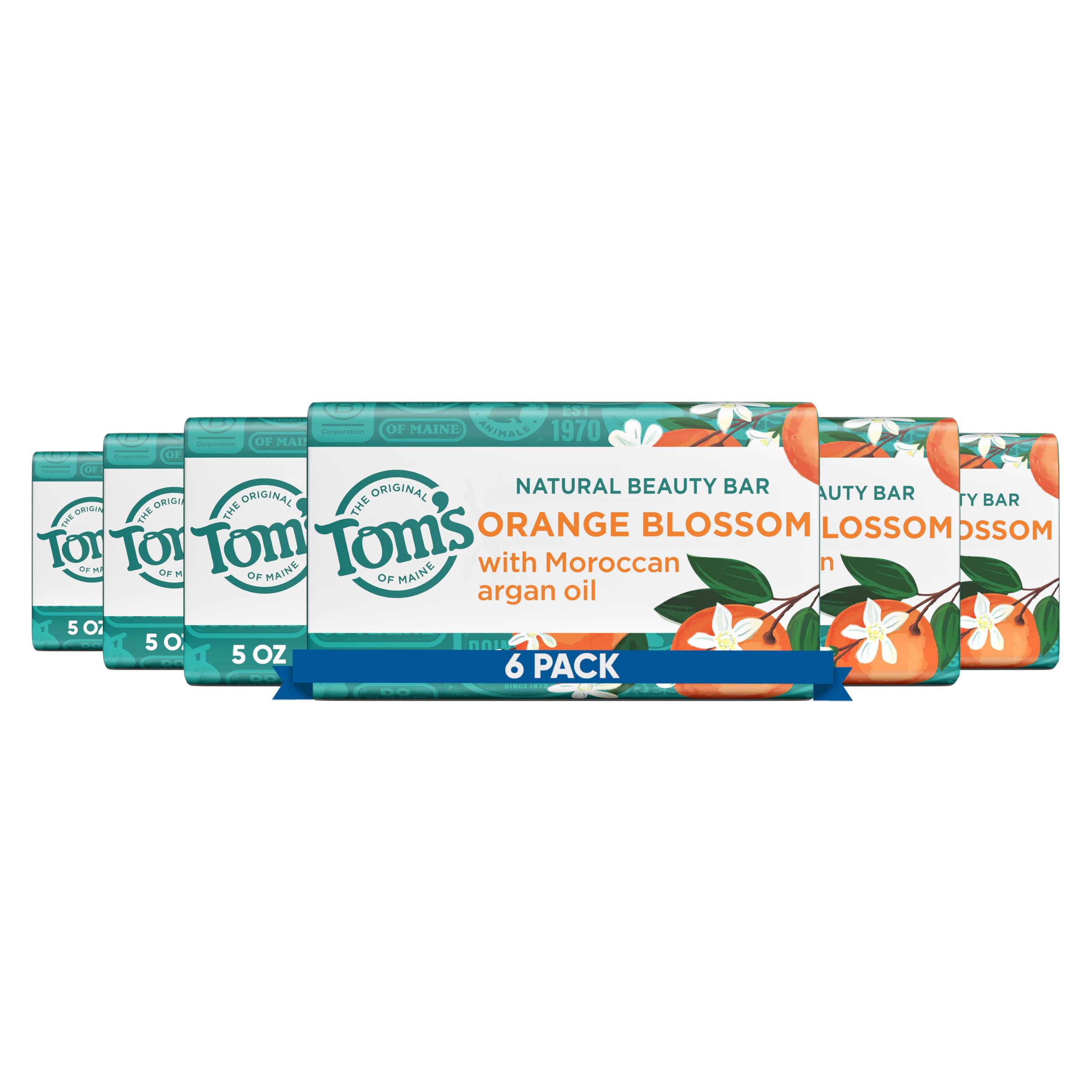 Toms of Maine Natural Beauty Bar Soap For Women and Men Orange Blossom 5 oz Bar Pack of
