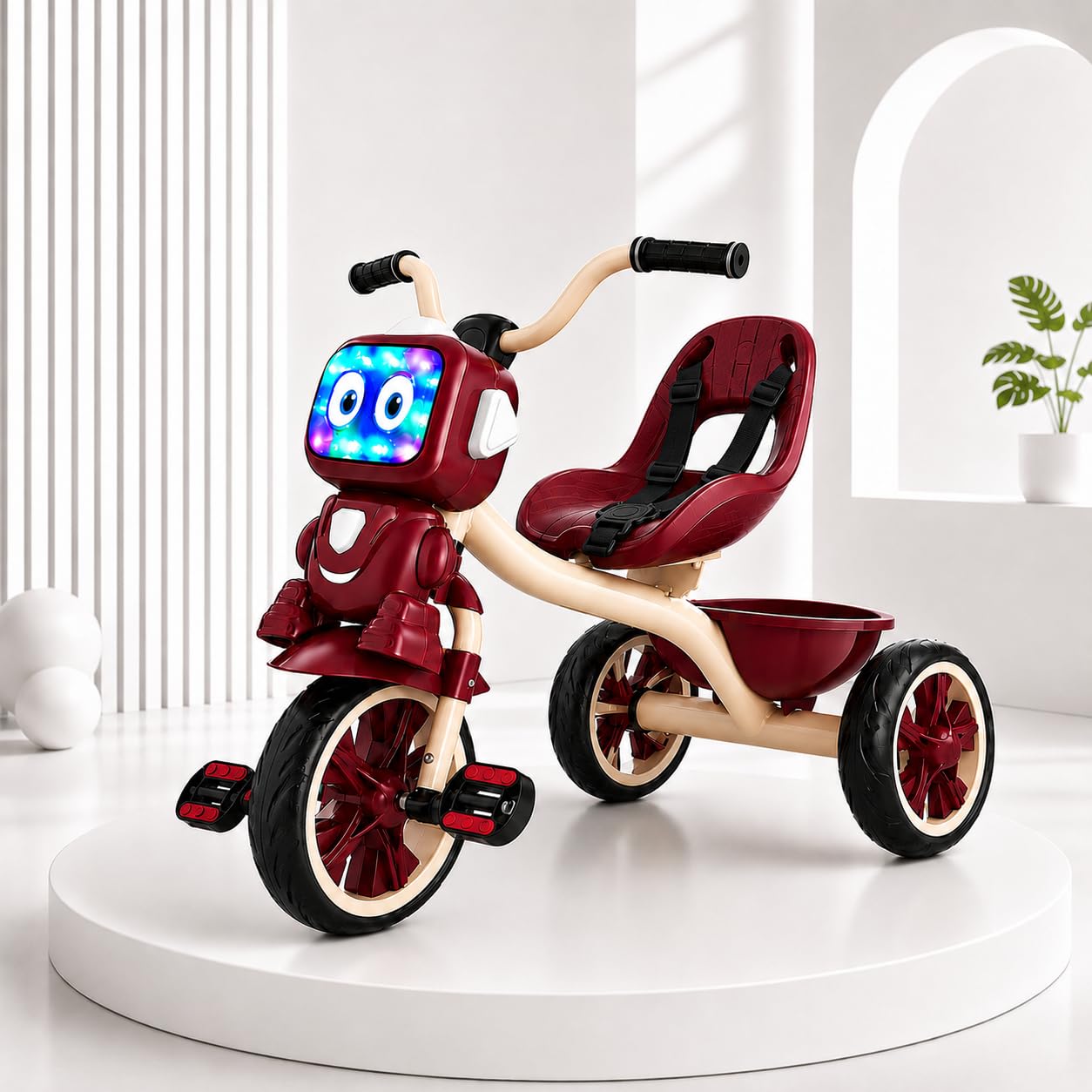 Roxx Bike Pedal Tricycle for Kids Toddler Trike Headlight, Music,Eva Wheels & Curved Seat and backrest Push Along Pedal Trike for 15 Months to 3 Years | Maroon | TOYMINE-image-19